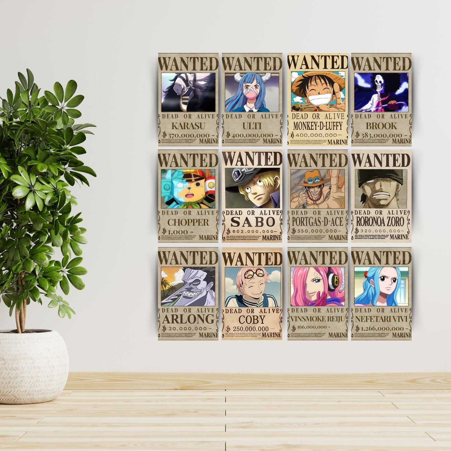 Posters Inc Set of 12 One Piece Wanted Posters for Wall, Home Decoration Items, Aesthetic Wall Stickers for Bedroom, Birthday Gift for Men, 300 GSM A4 Size Paper, Glue Dots Included