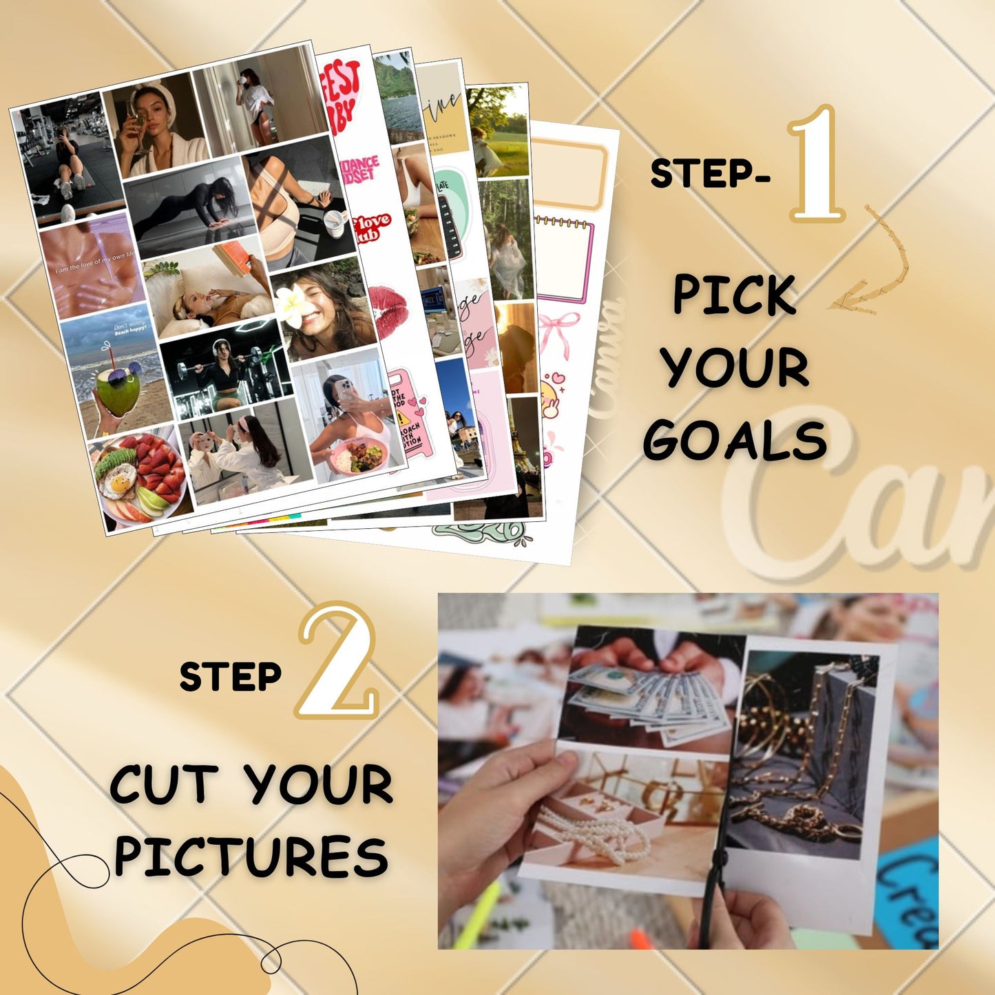 Posters Inc 2026 Vision Board for Manifestation Wall Posters 86 Elements Pack of 6 A4 Size 300 GSM Matte Paper for Wall, Bedroom, Hostel Motivational Life Goals Quotes Daily Affirmations Collection For Girls With Glue Dots Adhesive
