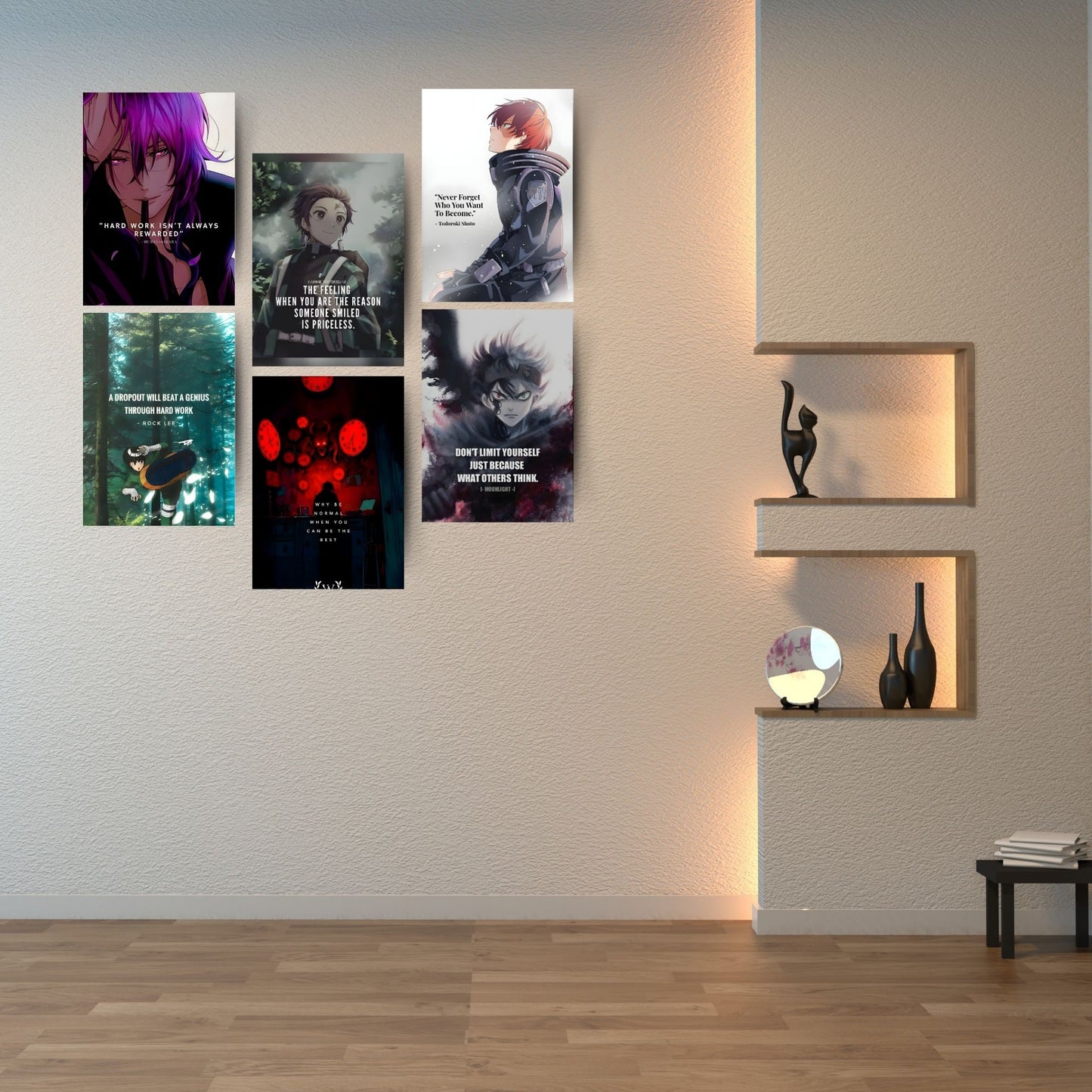 Anime Motivational Poster A4 Pack of 6 Perfect Wall Decoration in Offices, Bedrooms, Hostels, Study & Living room, Featuring Quotes, 300 GSM, Aesthetic Designs, and Positive Vibes