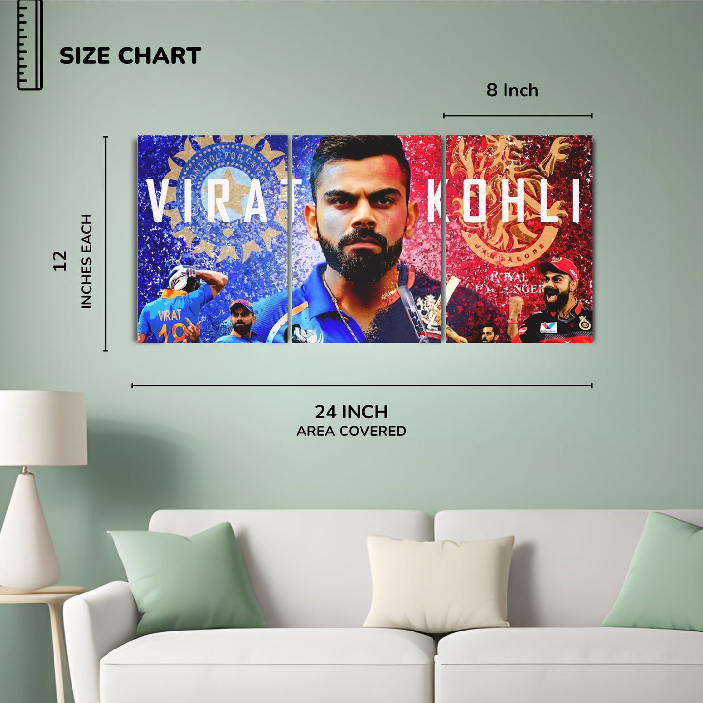 Posters Inc Virat Kohli RCB Split Wall Poster Set Of 4 300 Gsm Matte Paper A4 Size Pack Of 4 Posters Glue Dots Included For Room Decoration Cricket Theme Premium Print For Bedroom Office Decor