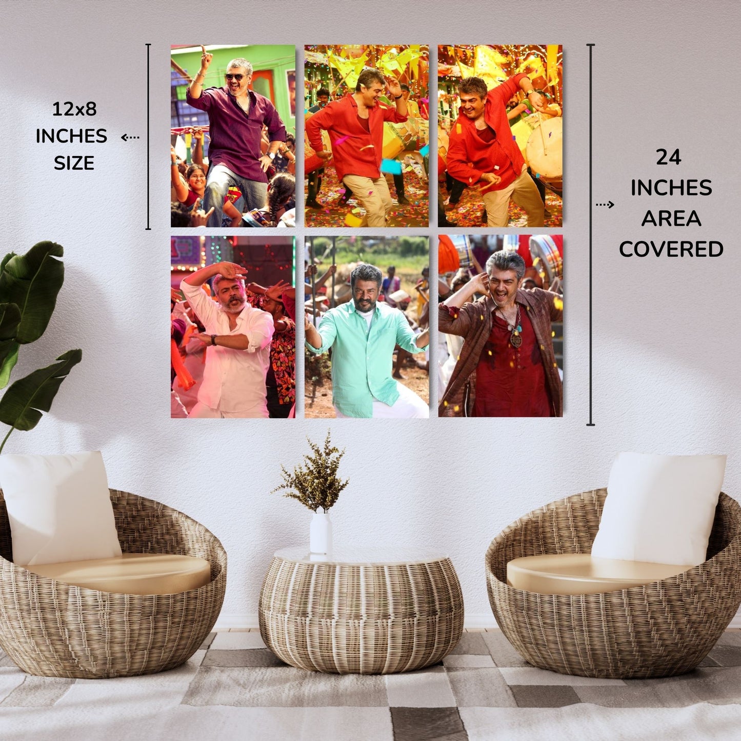 Aonami Ajith Kumar Wall Art Set A4 Pack of 6 Posters Premium 300 GSM Matte Paper Print Glue Dots Included Ajith Movie Inspired Wall Decor for Bedroom Study Space Hostel Interior and Office Decoration