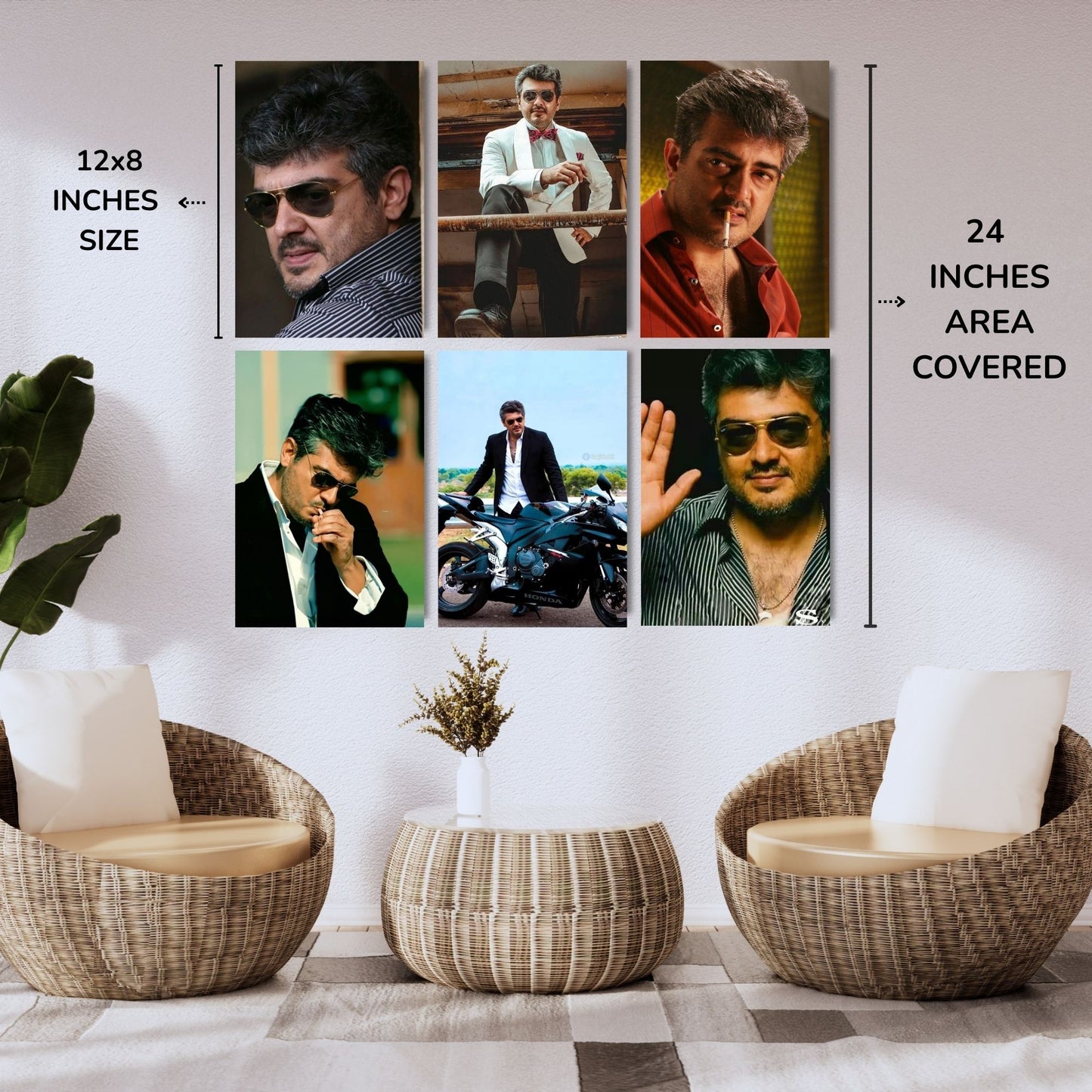 Aonami Ajith Kumar Poster Set A4 Pack of 6 Posters 300 GSM Matte Paper Print Glue Dots Included Tamil Actor Ajith Wall Art Collection for Bedroom Study Area Hostel Room Office Decor Kollywood Celebrity Wall Decoration