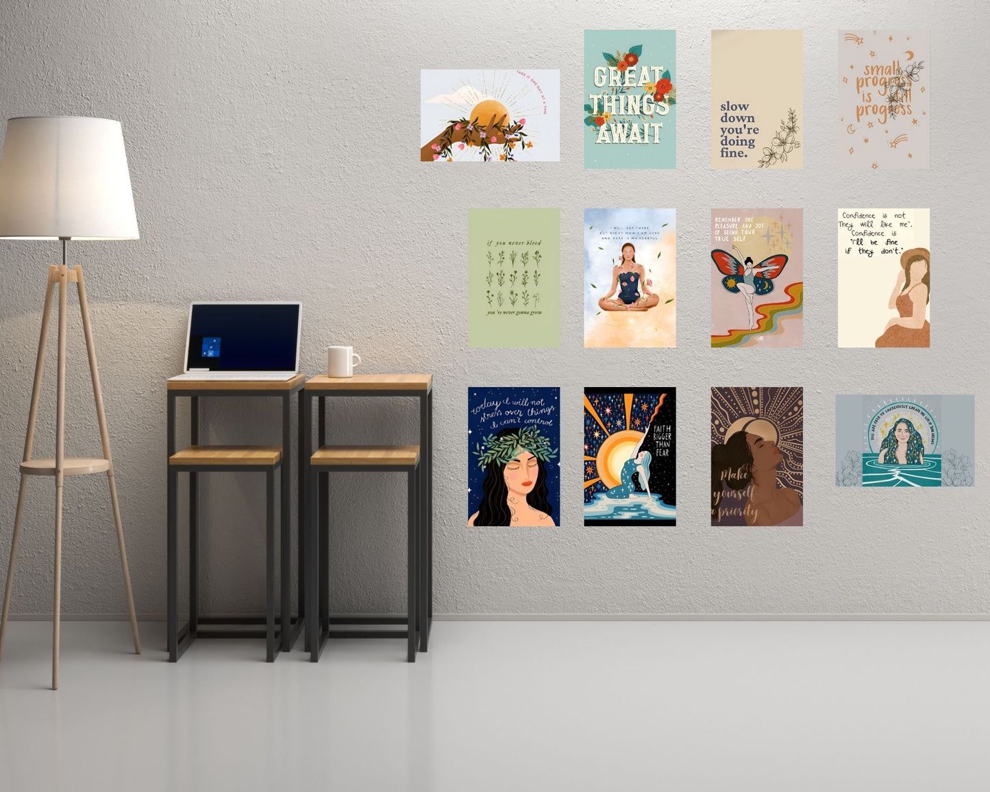 Posters Inc Motivational Wall Posters Pack of 12 | Positive Quotes & Aesthetic Room Decor | Home Wall Decoration Items for Living Room, Bedroom, Study | Birthday Gift for Women, Men & Friends | A4 Size, 300 GSM, Unframed