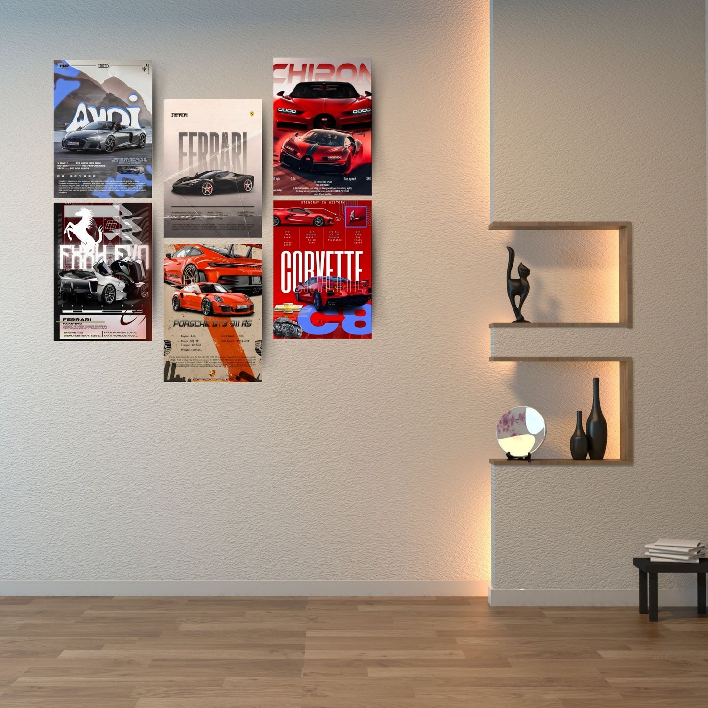 Posters Inc A4 Super Cars Poster Pack of 6 - Room Decor Aesthetic Stuff, Wall Stickers For Home Decoration of Living Room, Bedroom & Office For Motor Sport Enthusiasts - With Glue Dots