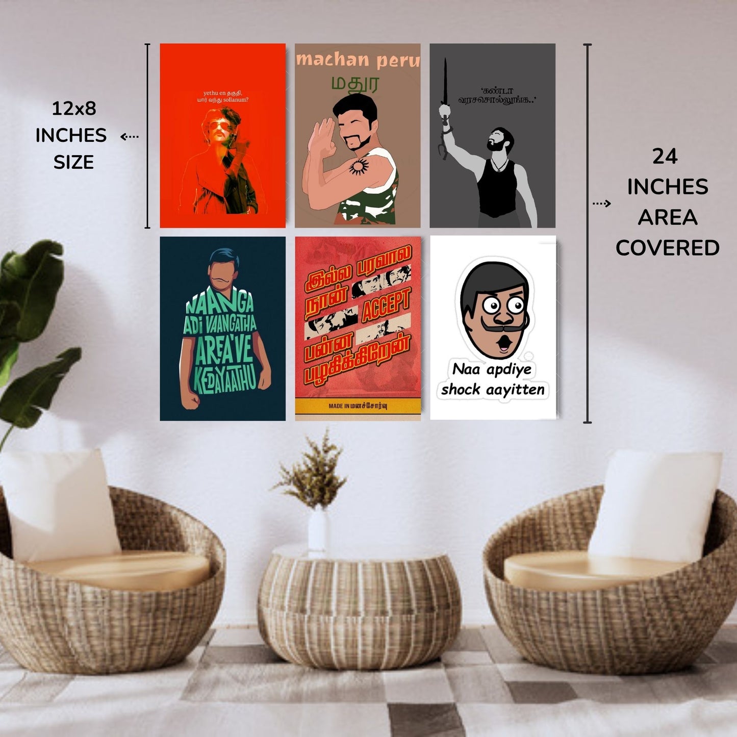 Aonami A4 Tamil Meme Funny Dialogue Posters Pack of 6 Posters Glue Dots Included Kollywood Comedy Meme Print 300 GSM Matte Paper Set Tamil Cinema Comedy Scene Prints for Study Room Office Decor