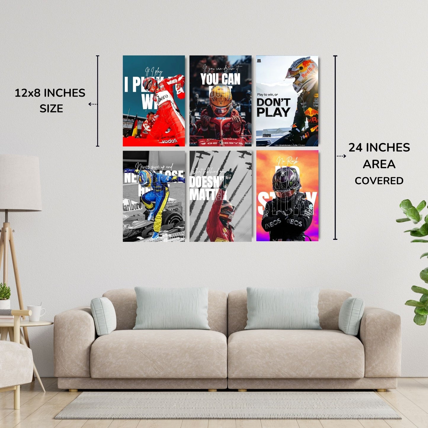 Posters Inc F1 Formula One Racing Wall Art Posters Pack Of 6 A4 Size Printed On Thick 300 GSM Matte Paper With Glue Dots For Easy Installation