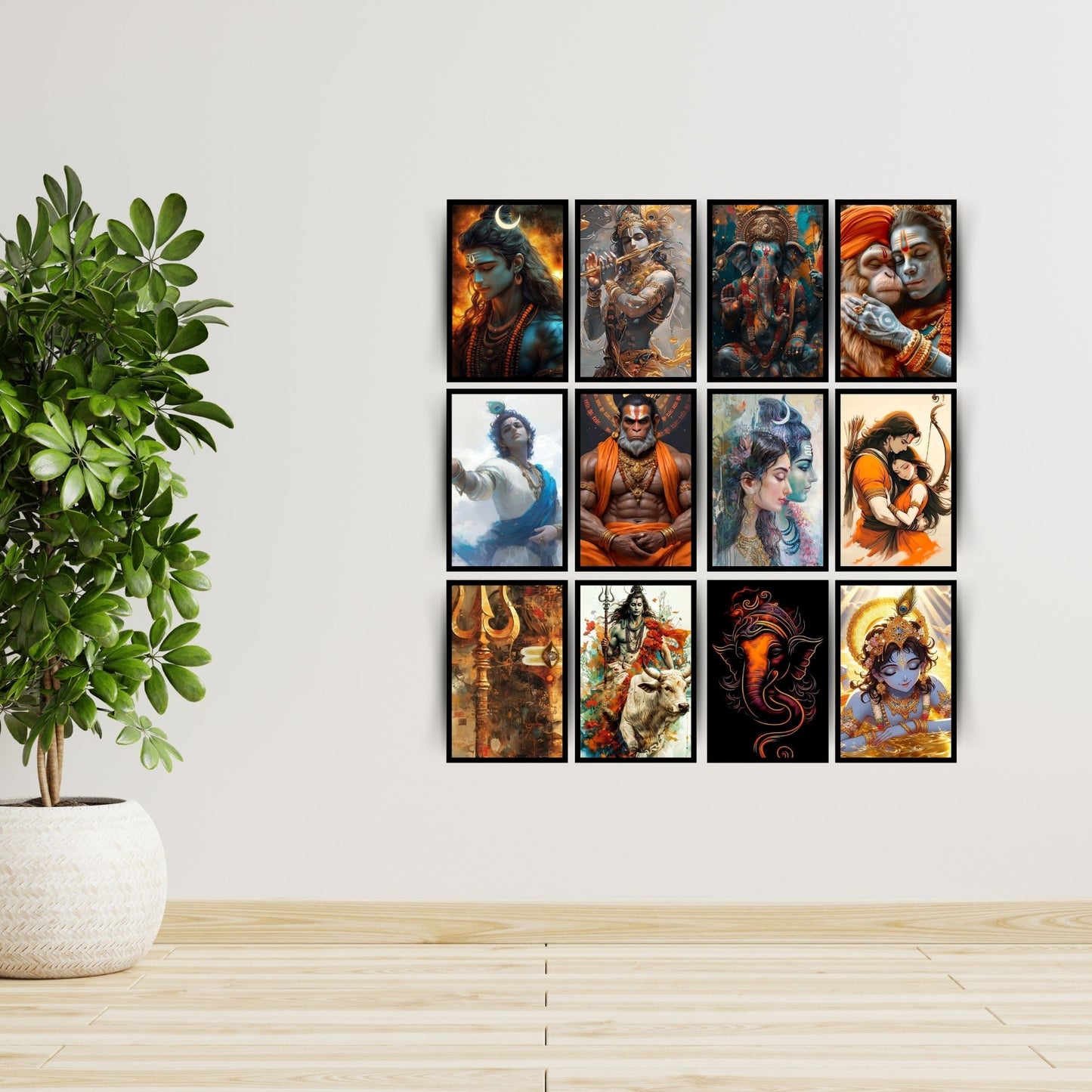 Posters Inc Set of 12 Aesthetic Divine God Posters with Black Border, Spiritual Deity Wall Art for Peace and Serenity, HD Quality Print on 300 GSM A4 Size 8*12 Inch, Glue Dots Included, God Posters for Wall