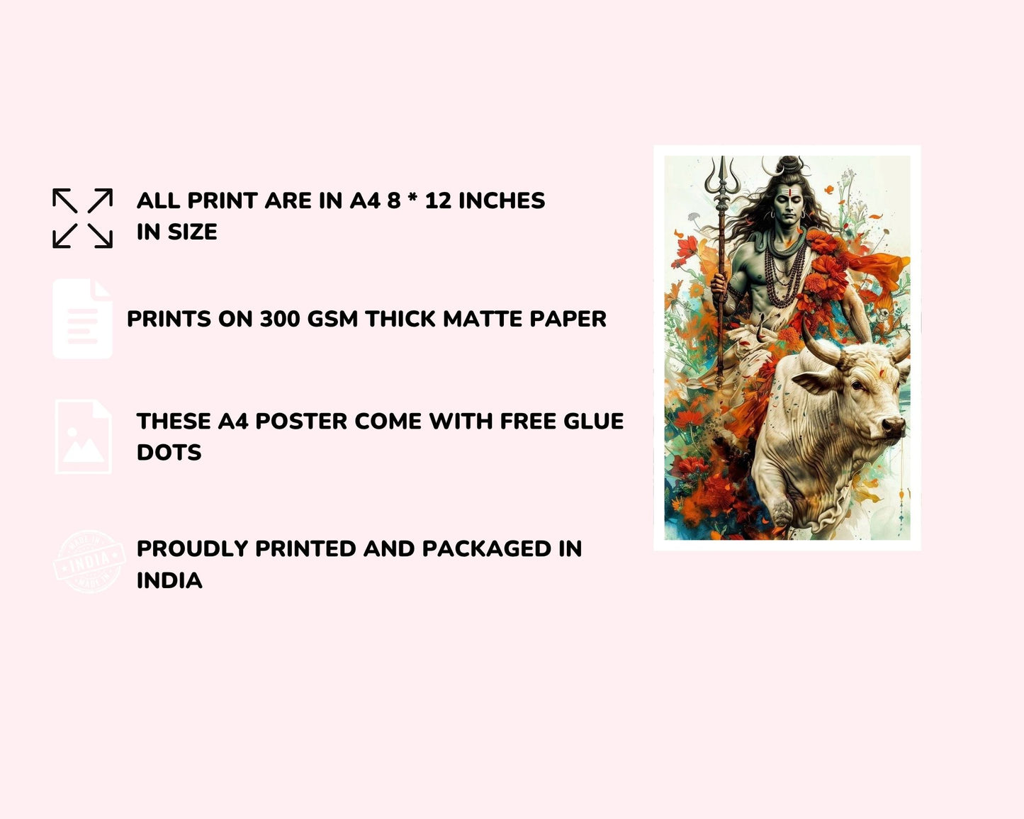 Posters Inc Set of 12 Powerful God Wallart Poster, God Wall Sticker for Home decor, HD Quality Print on 300 GSM A4 Size 8 * 12 Inch, Glue Dots Included, God Posters for Wall