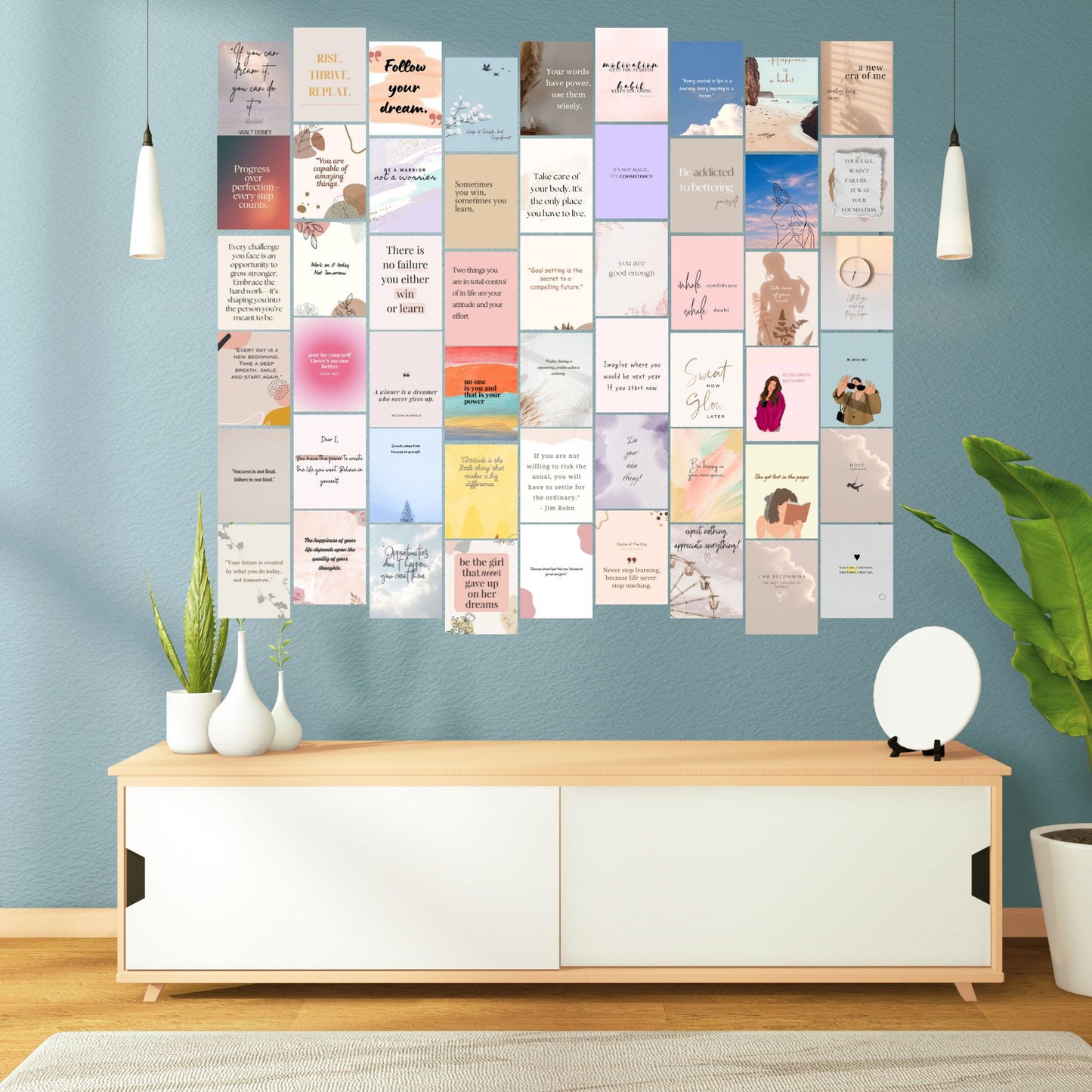 UrbanPoster Pack of 54 Motivational Inspirational Wall Collage Kit Posters – 4x6 Inches, 300 GSM Matte Finish, Glue Dots, Cardstock Included – Perfect for Office, Gym, Study Room Decoration