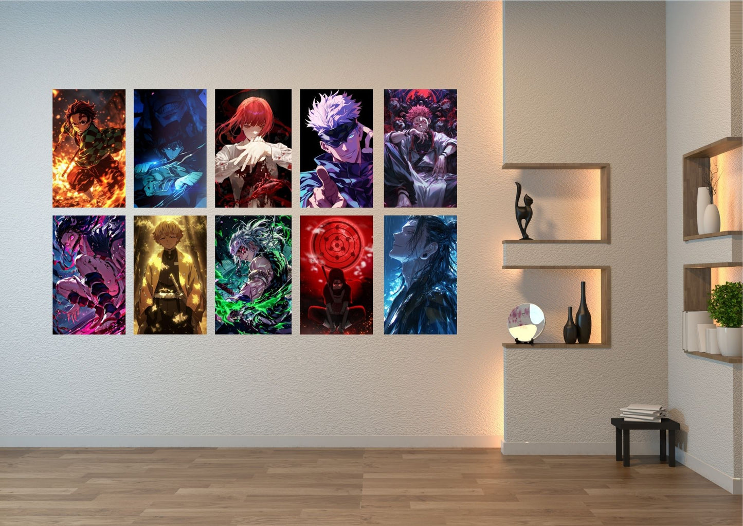 Posters Inc Naruto, Death Note, Goku, Vegeta Neon Anime Posters for Wall, Aesthetic Home Decor Items for Living Room, Birthday Gifts for Men, 300 GSM HD Quality Print A4 Size Set of 10 with Glue Dots
