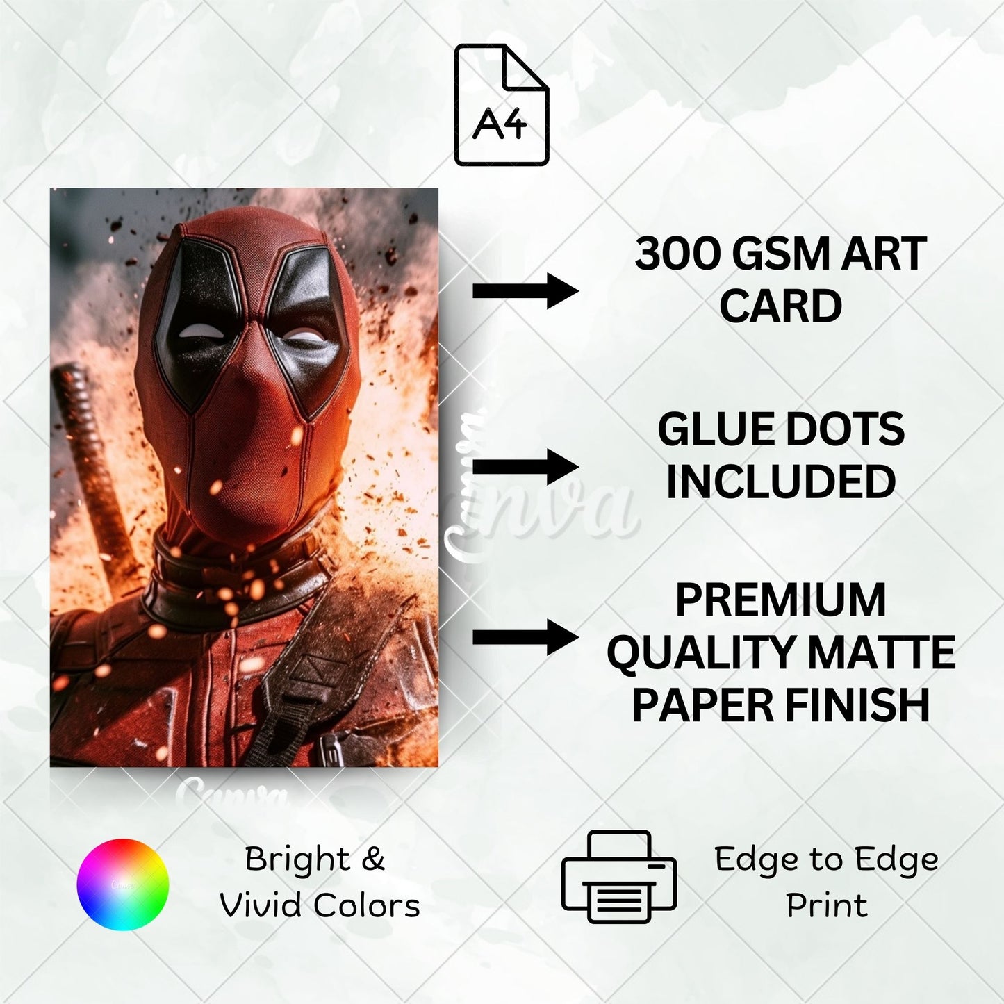 Posters Inc A4 Size Pack of 6 Superhero Poster on 300 GSM Matte Paper with Gluedots for Aesthetic Wall Art Decoration