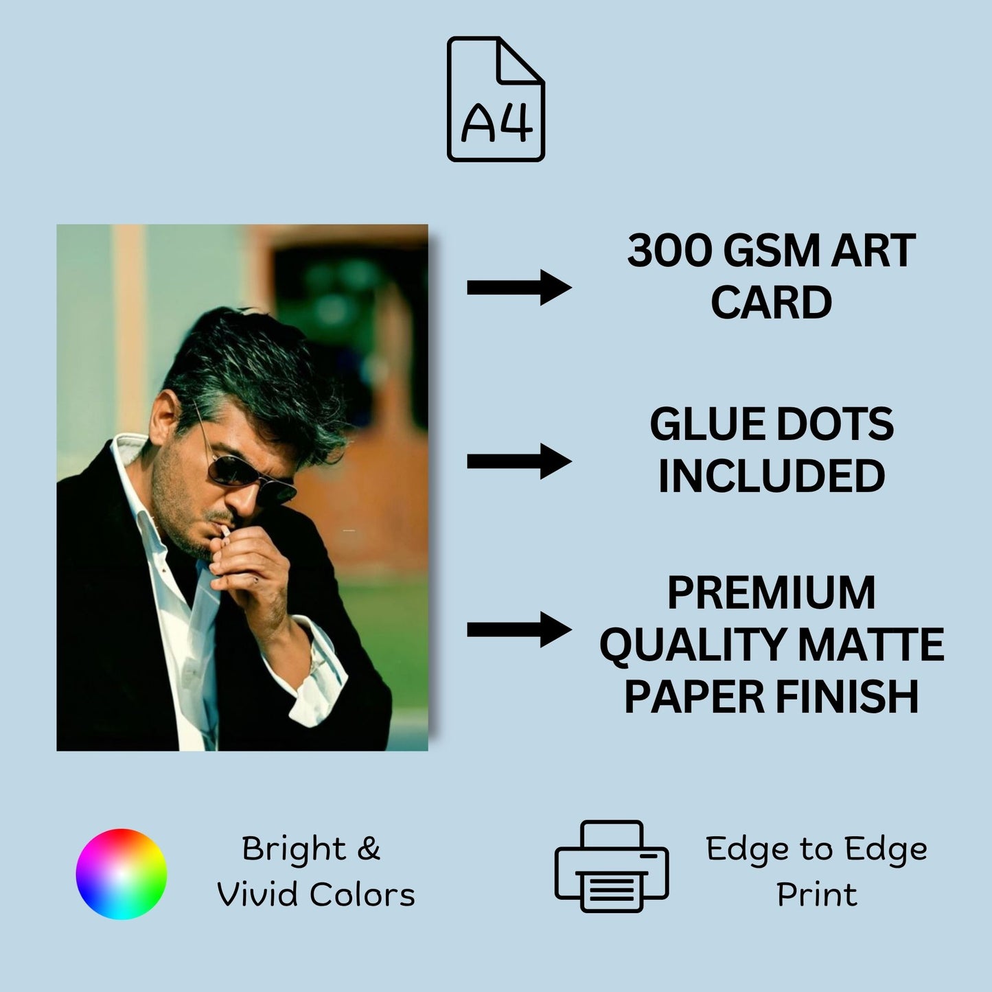 Aonami Ajith Kumar Poster Set A4 Pack of 6 Posters 300 GSM Matte Paper Print Glue Dots Included Tamil Actor Ajith Wall Art Collection for Bedroom Study Area Hostel Room Office Decor Kollywood Celebrity Wall Decoration