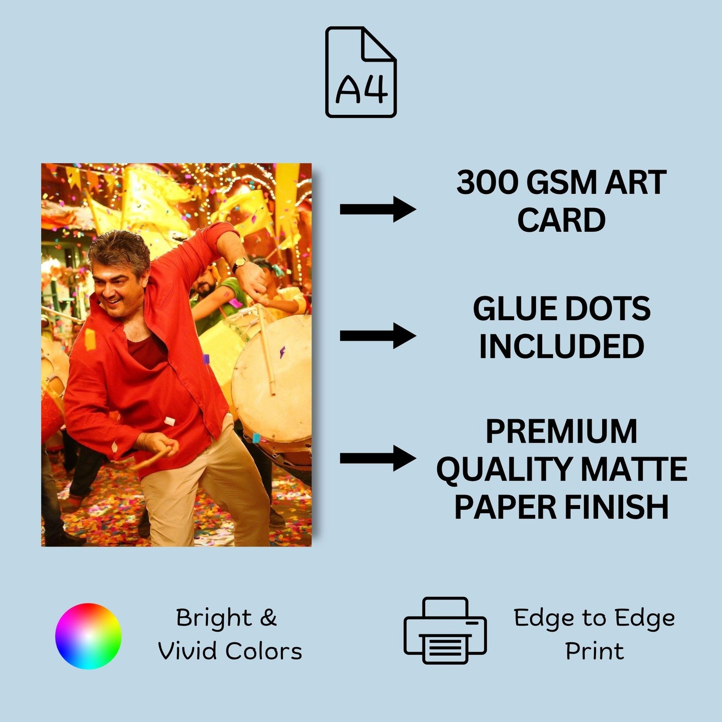 Aonami Ajith Kumar Wall Art Set A4 Pack of 6 Posters Premium 300 GSM Matte Paper Print Glue Dots Included Ajith Movie Inspired Wall Decor for Bedroom Study Space Hostel Interior and Office Decoration