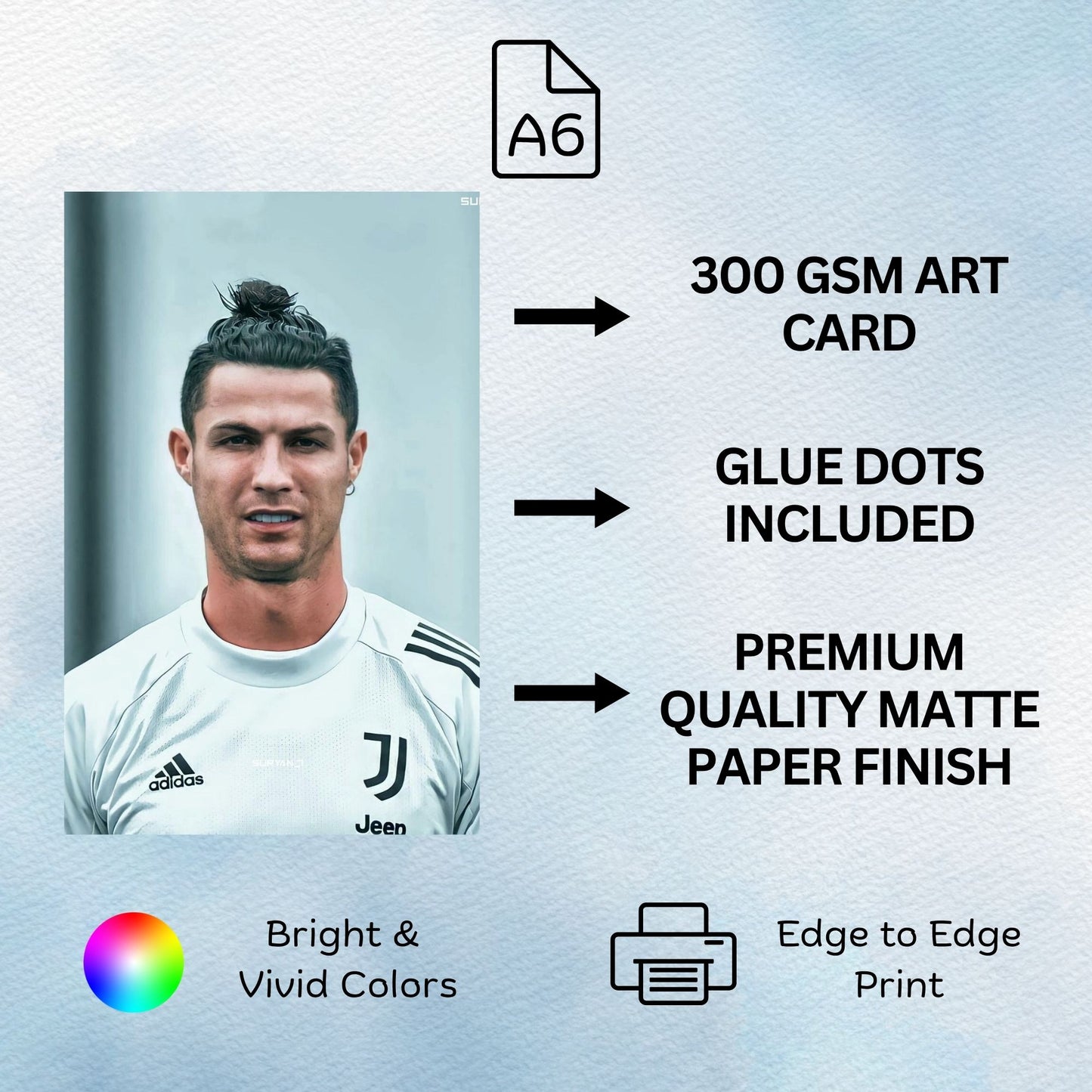 aonami Cristiano Ronaldo Wall Posters Pack of 54 A6 Size 300 GSM Matte Paper with Glue Dots Sports Fan, Football, Soccer Star Wall Prints for Study Room Office Decor Bedroom Poster Collection