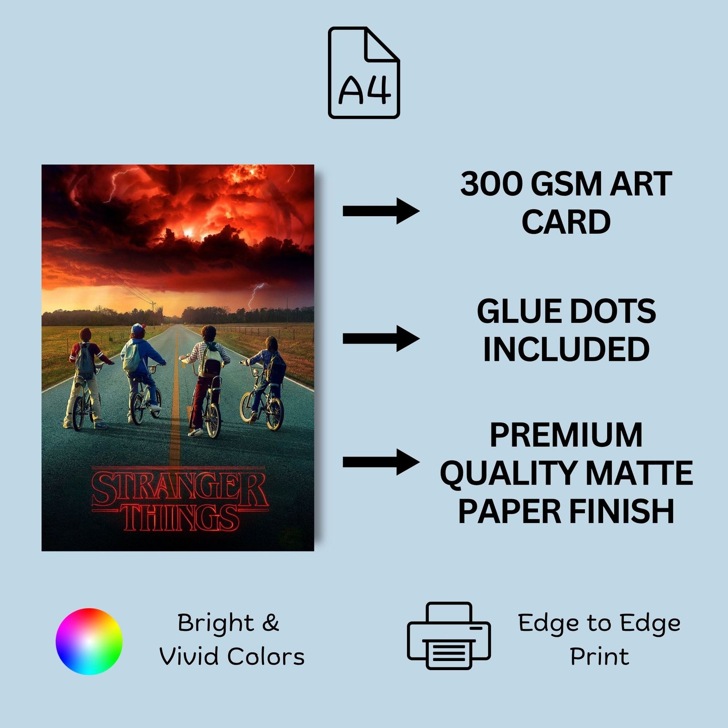 Aonami Stranger Things Poster Set A4 Pack of 6 Posters 300 GSM Matte Paper Glue Dots Included Stranger Things Wall Art Collection For Bedroom Study Room Hostel Decor Netflix Series Character Graphic Print