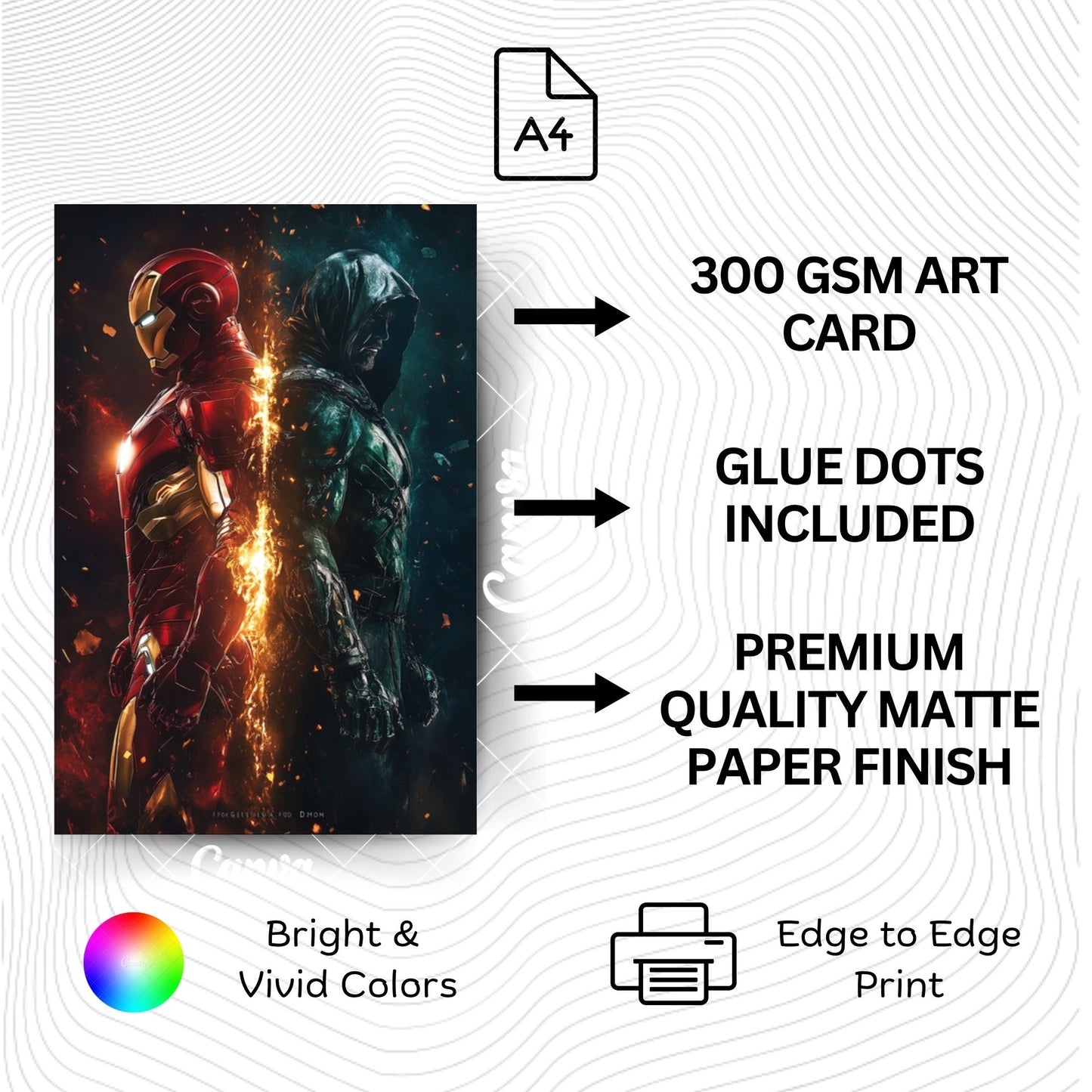 Posters Inc A4 Size Pack of 6 Superhero Poster on 300 GSM Matte Paper with Gluedots for Aesthetic Wall Art Decoration