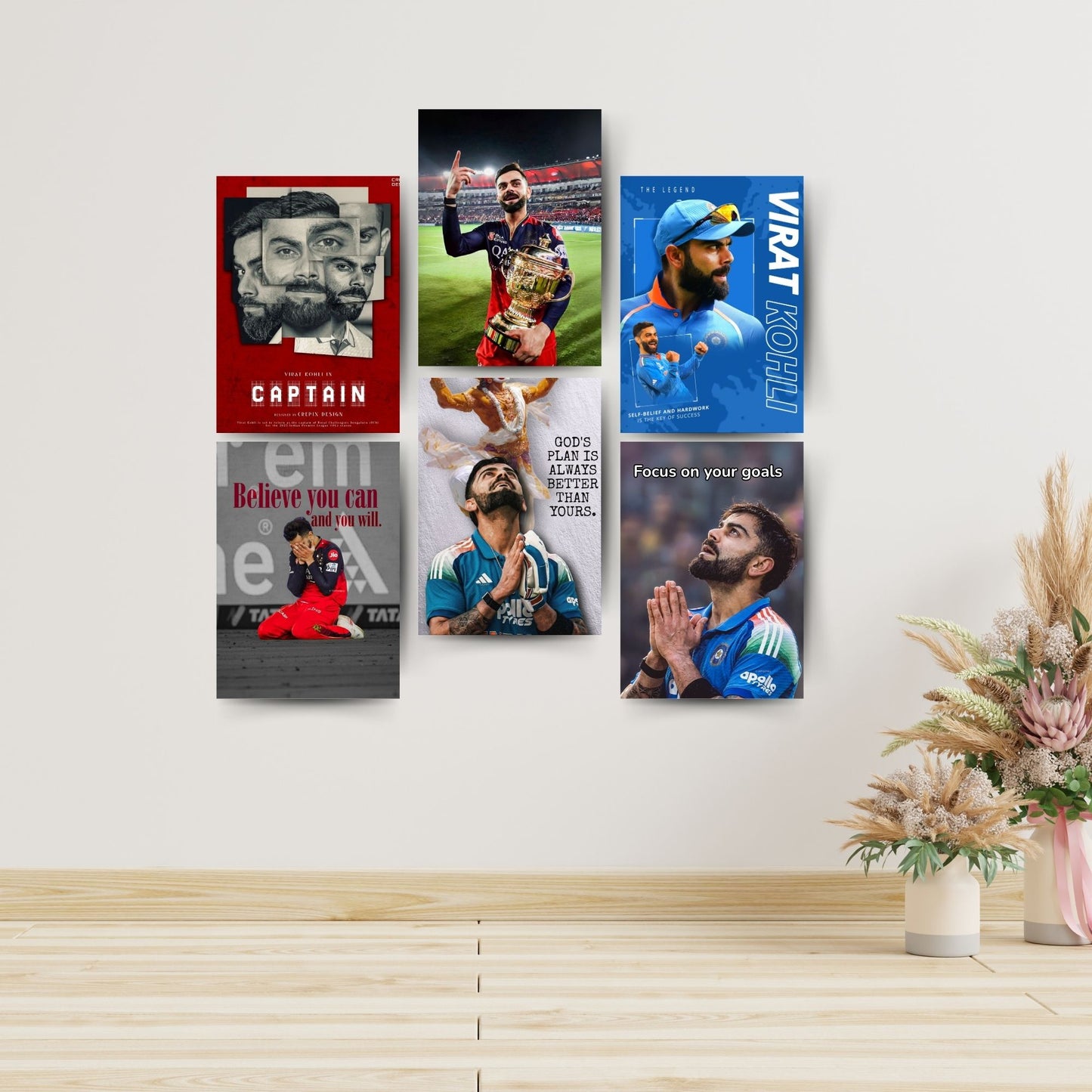 Posters Inc Cricket Posters Room Virat Kohli A4 Size Pack Of 6 Printed On 300 Gsm Matte Paper With Glue Dots Included Virat Kohli Poster For Room Wall Decoration For Bedroom