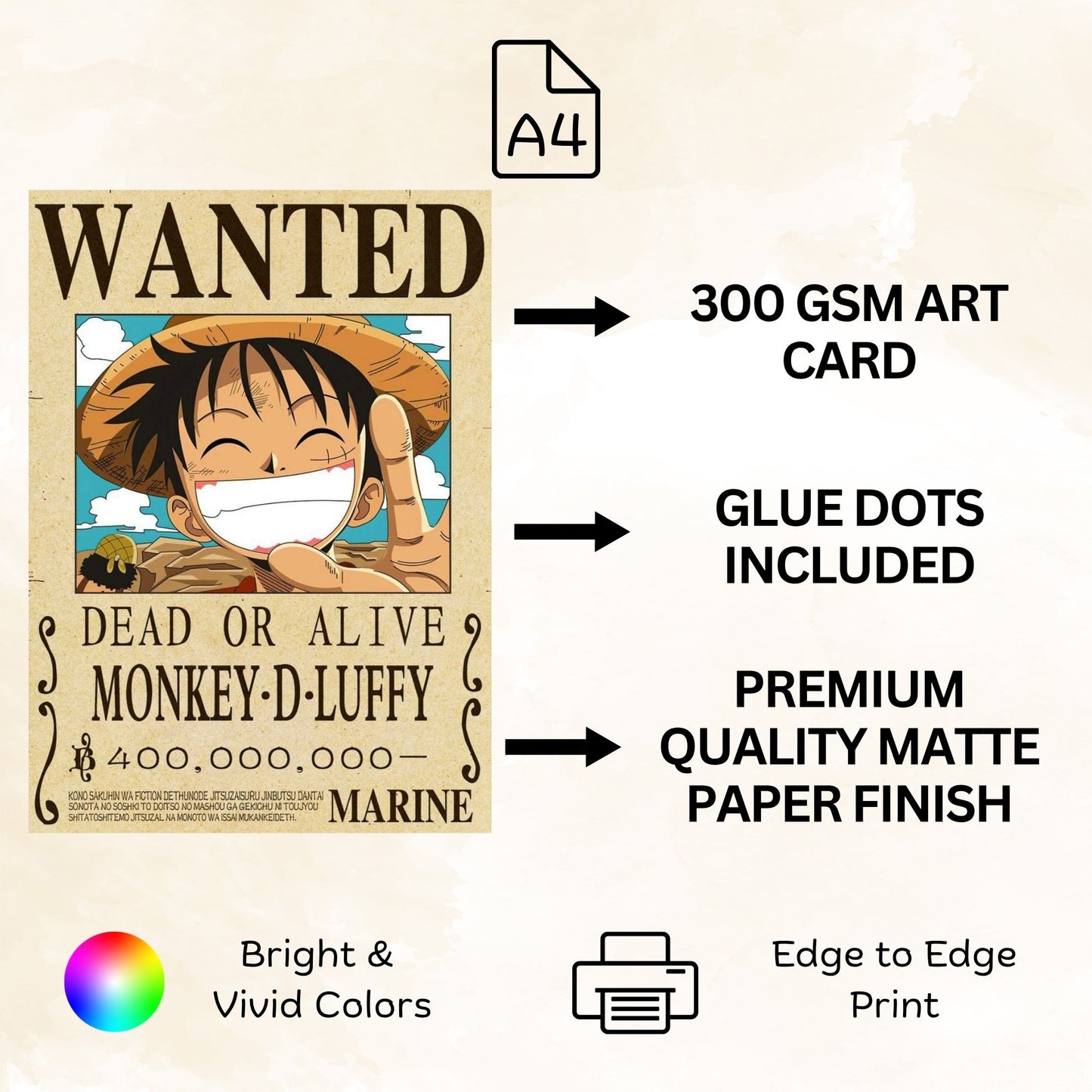 Posters Inc Set of 12 One Piece Wanted Posters for Wall, Home Decoration Items, Aesthetic Wall Stickers for Bedroom, Birthday Gift for Men, 300 GSM A4 Size Paper, Glue Dots Included