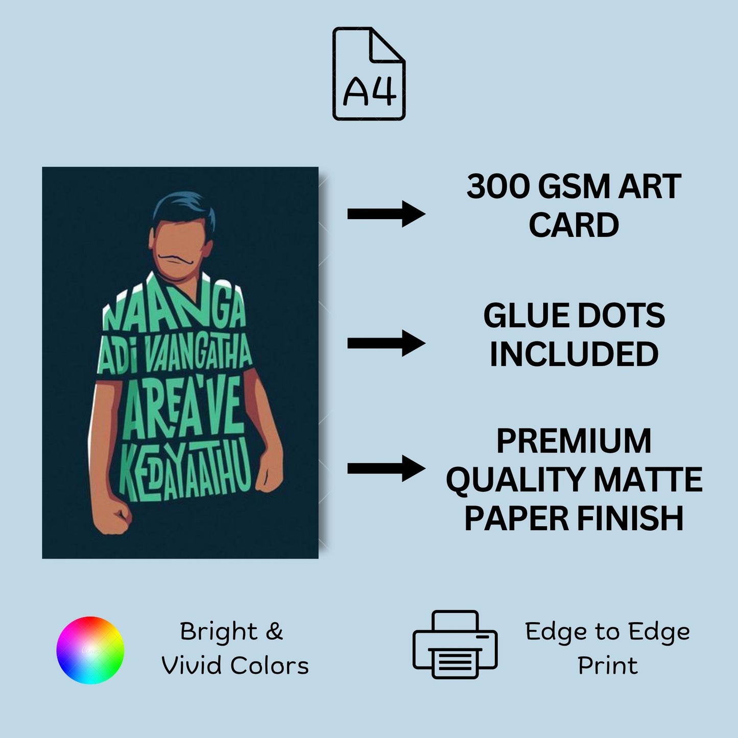 Aonami A4 Tamil Meme Funny Dialogue Posters Pack of 6 Posters Glue Dots Included Kollywood Comedy Meme Print 300 GSM Matte Paper Set Tamil Cinema Comedy Scene Prints for Study Room Office Decor