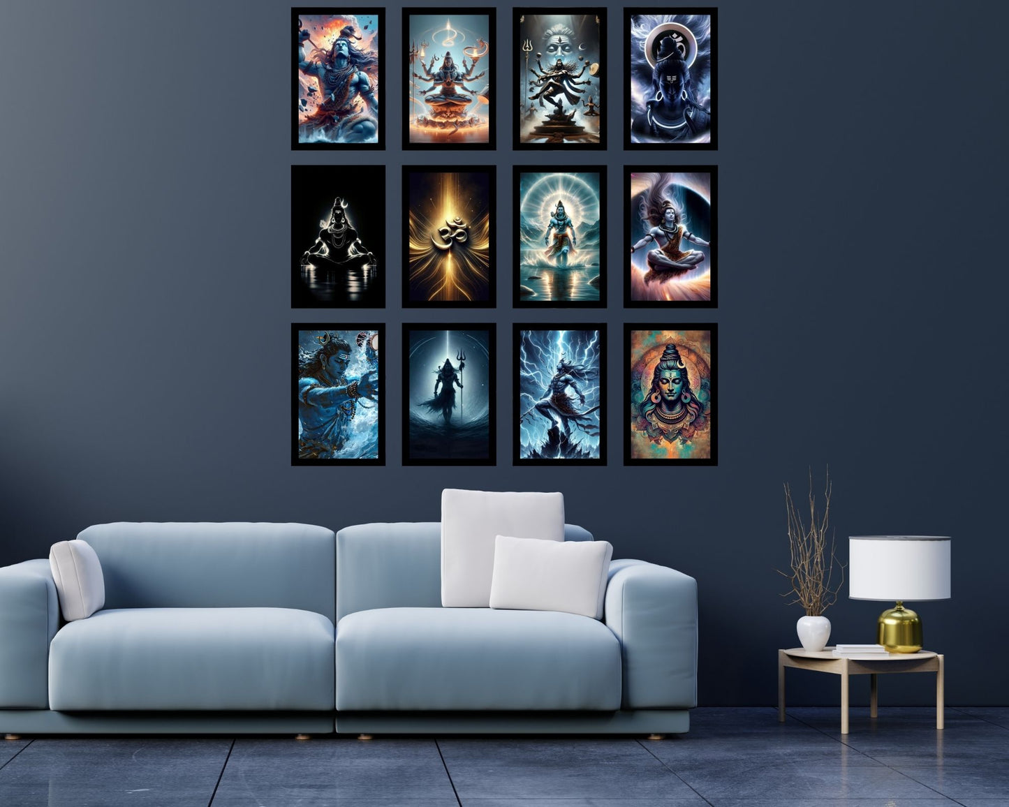 Posters Inc Lord Shiva Posters for Wall – Set of 12 Aesthetic Mahadev Wall Art Prints | A4 Size 8x12 Inch HD Posters on 300 GSM Paper with Gluedots | God Posters for Pooja Room, Home & Office Decoration