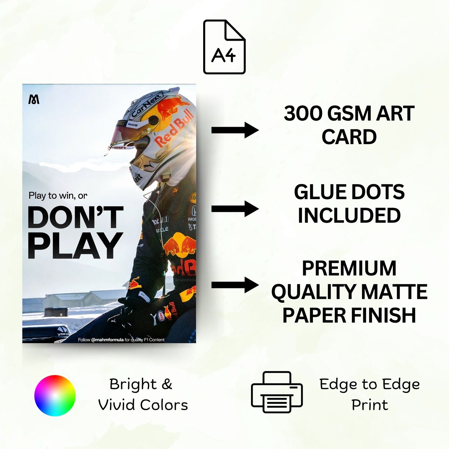 Posters Inc F1 Formula One Racing Wall Art Posters Pack Of 6 A4 Size Printed On Thick 300 GSM Matte Paper With Glue Dots For Easy Installation