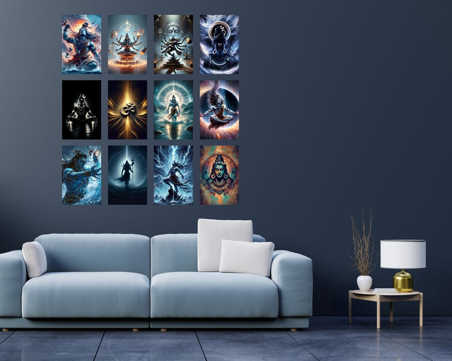 Posters Inc Set of 12 Aesthetic Lord Shiva Poster, Mahadev Wall Sticker for Pooja Room, HD Quality Print on 300 GSM A4 Size 8 * 12 Inch, Glue Dots Included, God Posters