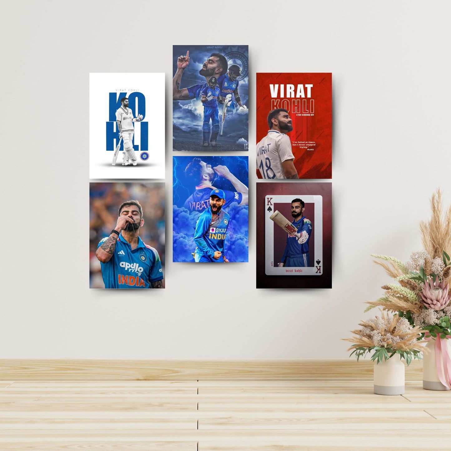 Posters Inc Cricket Posters Room Virat Kohli Wall Poster Set Of 6 A4 Size Printed On 300 Gsm Matte Paper With Glue Dots Included Wall Decoration Poster For Bedroom Workspace Study Setup