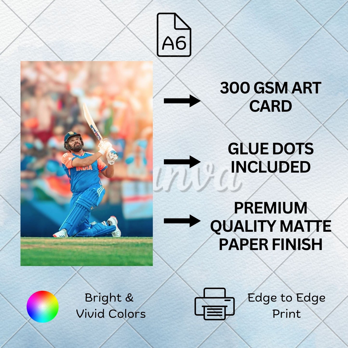 Posters Inc Rohit Sharma Indian Cricket Captain Premium A6 Poster Set Of 54 Hitman Batting Action Stadium Celebration Prints Sports Fan Room Decoration With Glue Dots Included
