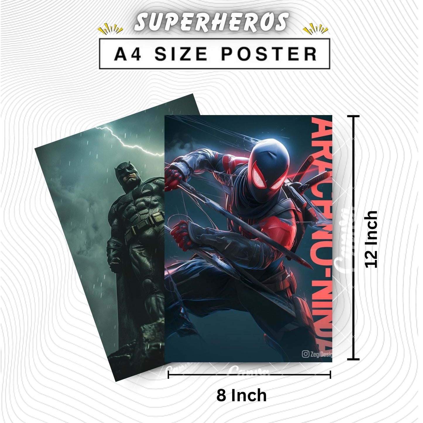 Posters Inc A4 Size Pack of 6 Superhero Poster on 300 GSM Matte Paper with Gluedots for Aesthetic Wall Art Decoration