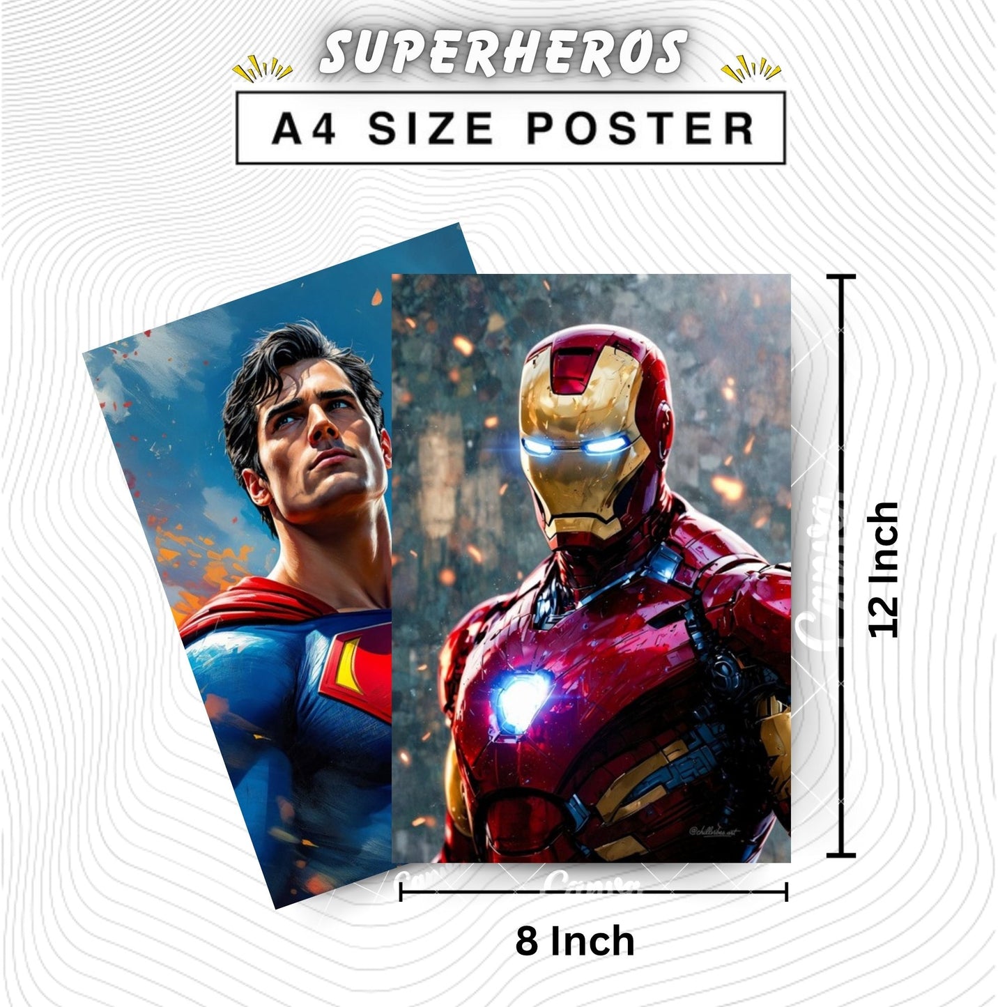 Posters Inc A4 Size Pack of 6 Superhero Poster on 300 GSM Matte Paper with Gluedots for Aesthetic Wall Art Decoration