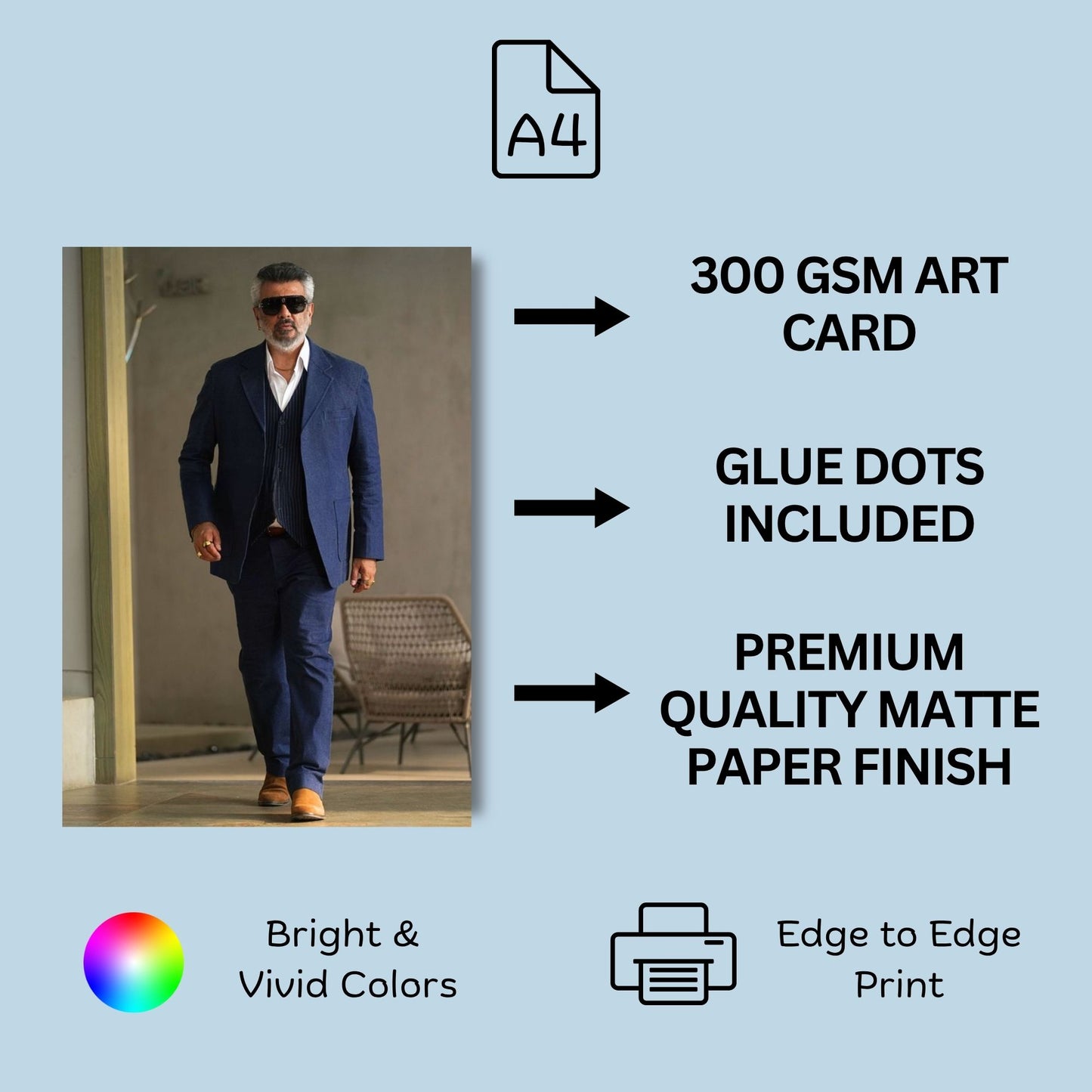 Aonami Kollywood Ajith Wall Decor Set A4 Pack of 6 Posters Printed on 300 GSM Matte Paper Glue Dots Included Ajith Mass Look Photo Print Collection for Bedroom Study Room Hostel and Office Wall Display