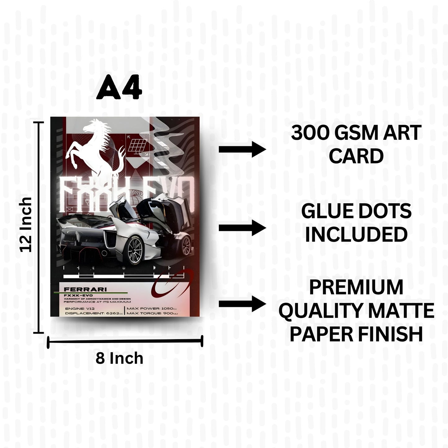 Posters Inc A4 Super Cars Poster Pack of 6 - Room Decor Aesthetic Stuff, Wall Stickers For Home Decoration of Living Room, Bedroom & Office For Motor Sport Enthusiasts - With Glue Dots