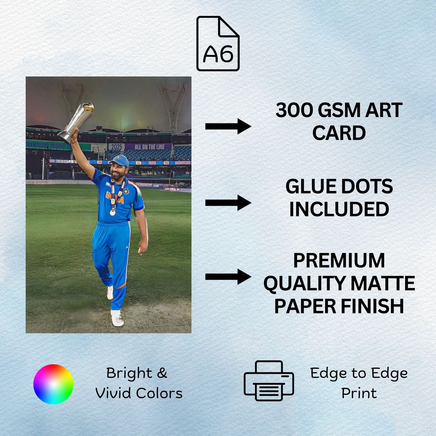 Posters Inc Rohit Sharma Hitman Cricket Legend Wall Art Collection A6 Size Pack Of 54 Photo Prints Indian Captain Stadium Celebration Batting Action Decor With Glue Dots Included