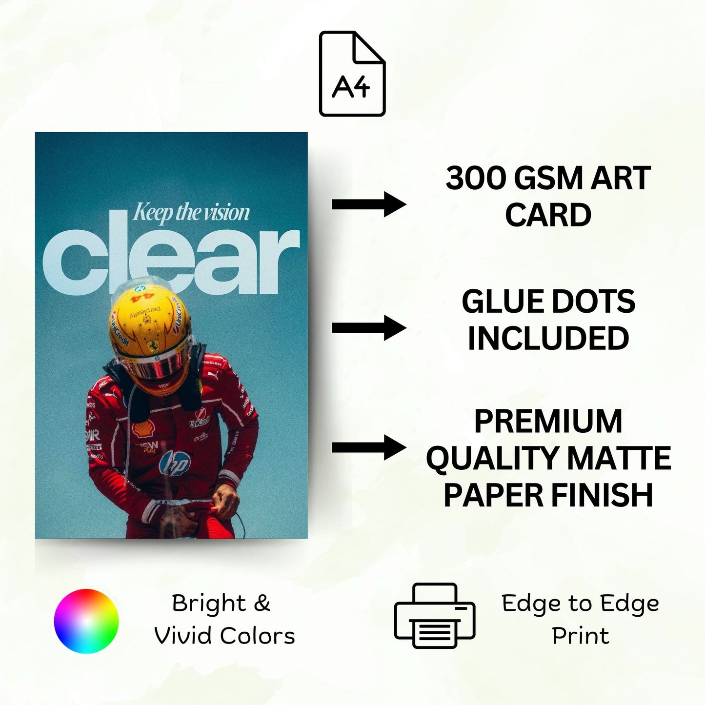 F1 Motivational Poster Set (A4, 300 GSM) | Formula Racing Wall Art Collage | Premium Matte Finish | Inspiring Quotes Posters for Room, Office & Gaming Setup | Glue Dots Included