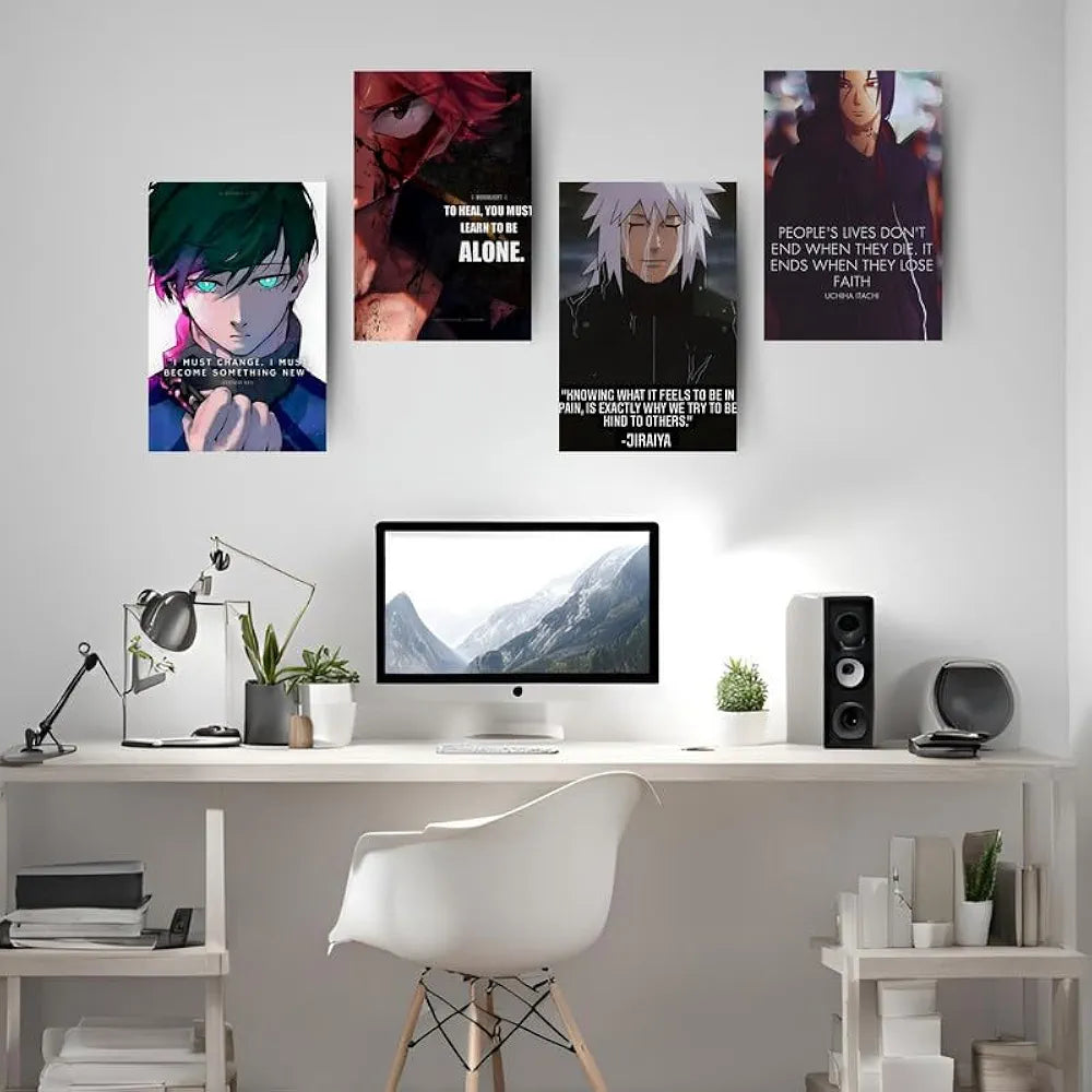 Anime Motivational Poster A4 Pack of 6 Perfect Wall Decoration in Offices, Bedrooms, Hostels, Study & Living room, Featuring Quotes, 300 GSM, Aesthetic Designs, and Positive Vibes
