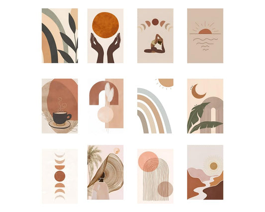 Posters Inc Boho Wall Stickers for Bedroom, Aesthetic Room Decor Items, Wall Posters for Room Decoration, Good Luck Gifts for Women, A4 Size 12 Pieces Collage Kit, 300 GSM Paper PostCards