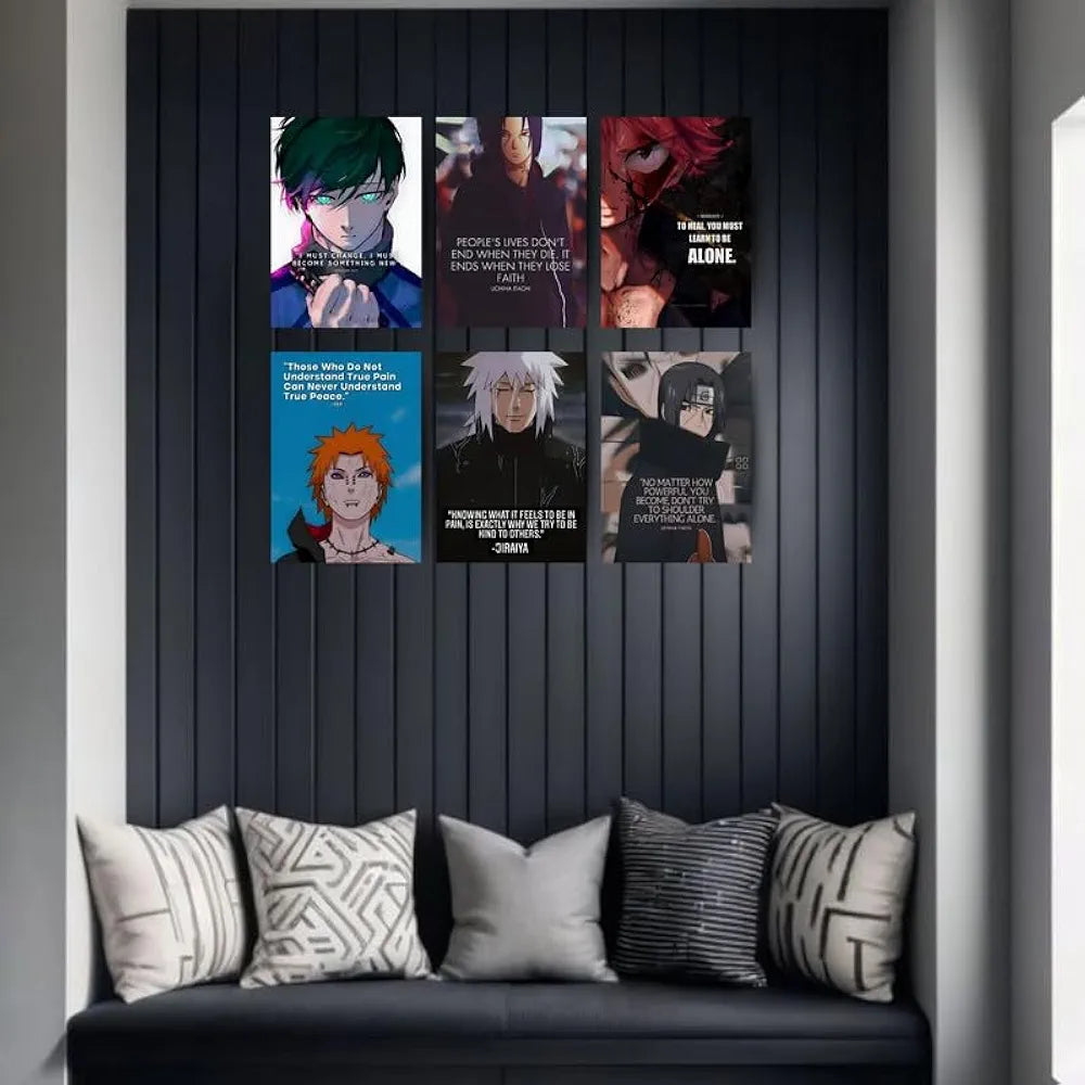 Anime Motivational Poster A4 Pack of 6 Perfect Wall Decoration in Offices, Bedrooms, Hostels, Study & Living room, Featuring Quotes, 300 GSM, Aesthetic Designs, and Positive Vibes