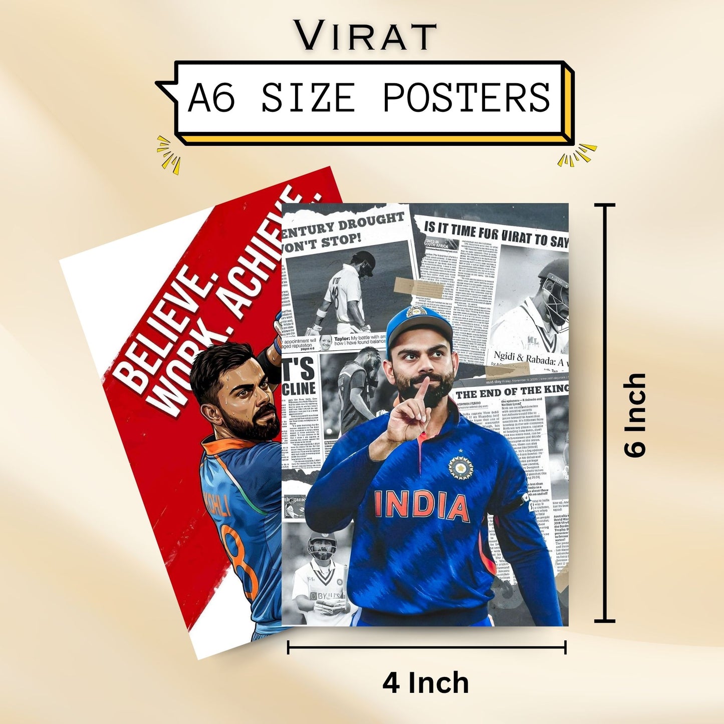Posters Inc Virat Kohli Poster For Room A6 Size Pack Of 54 Posters With Glue Dots Included 300 Gsm Matte Paper Premium Cricket Wall Posters Set For Bedroom Study Office Virat Kohli Decor Wall Posters