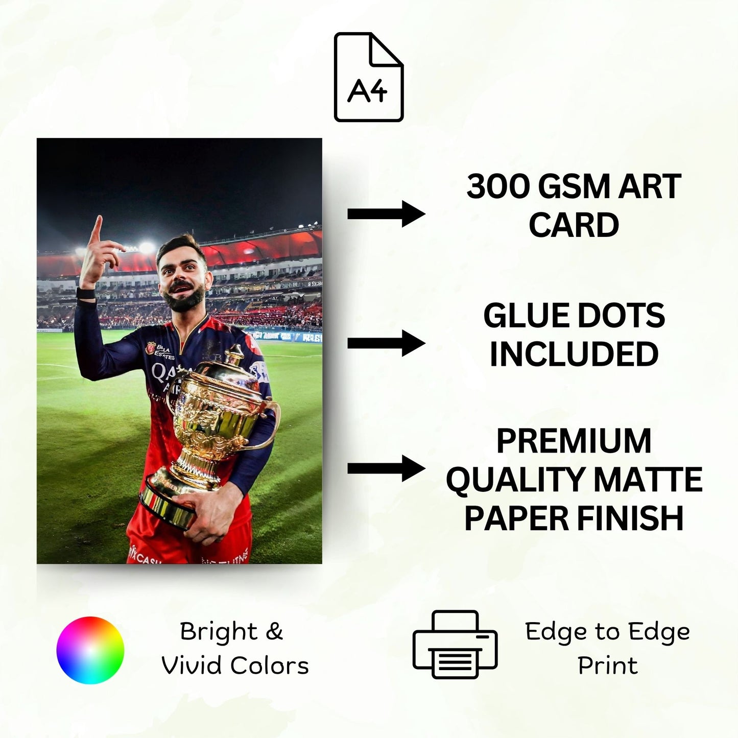 Posters Inc Virat Kohli Posters For Room A4 Size Pack Of 6 Posters Printed On 300 Gsm Matte Paper With Glue Dots Included Wall Decoration Poster For Bedroom Study Room Office Cricket Theme