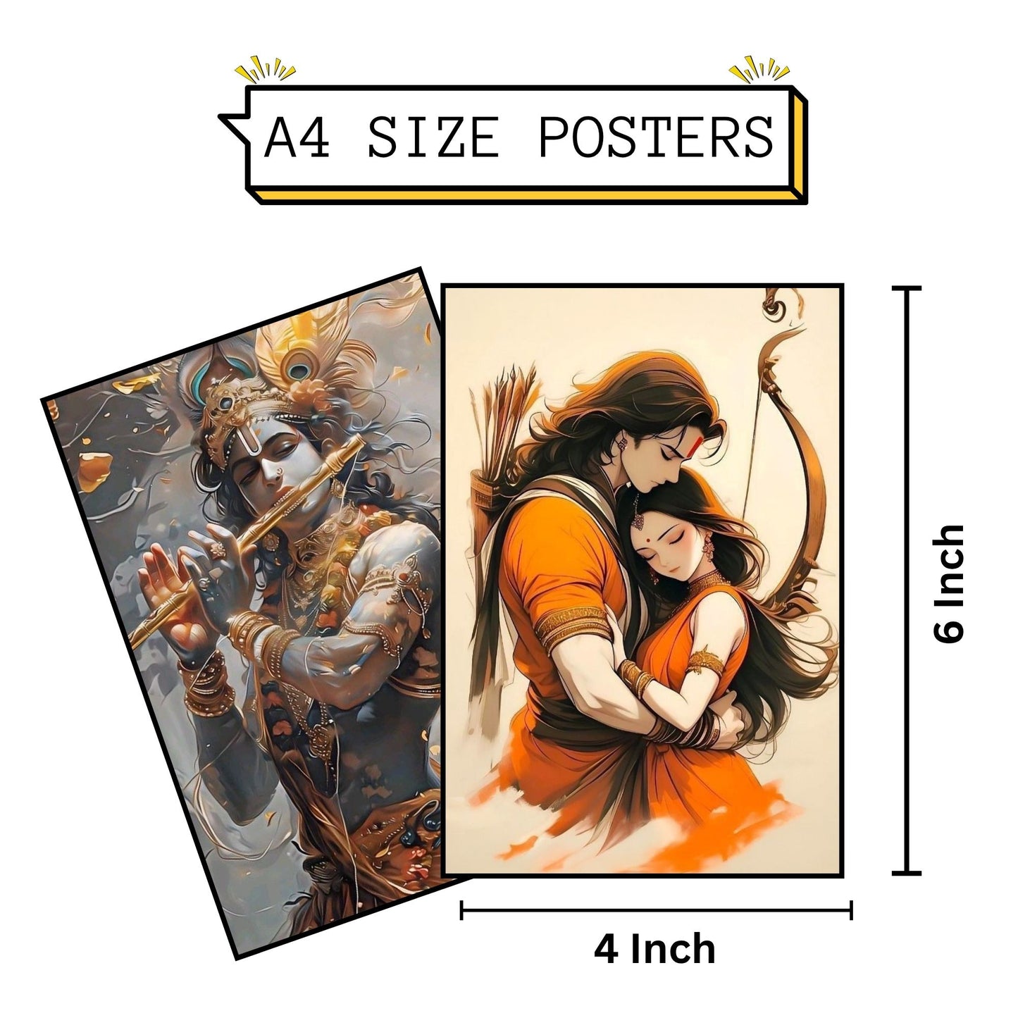 Posters Inc Set of 12 Aesthetic Divine God Posters with Black Border, Spiritual Deity Wall Art for Peace and Serenity, HD Quality Print on 300 GSM A4 Size 8*12 Inch, Glue Dots Included, God Posters for Wall