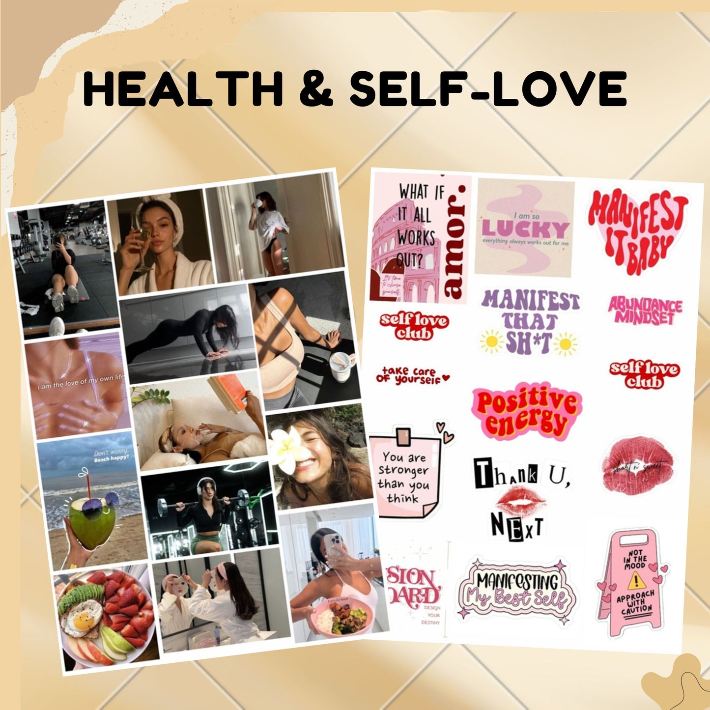 Posters Inc 2026 Vision Board for Manifestation Wall Posters 86 Elements Pack of 6 A4 Size 300 GSM Matte Paper for Wall, Bedroom, Hostel Motivational Life Goals Quotes Daily Affirmations Collection For Girls With Glue Dots Adhesive