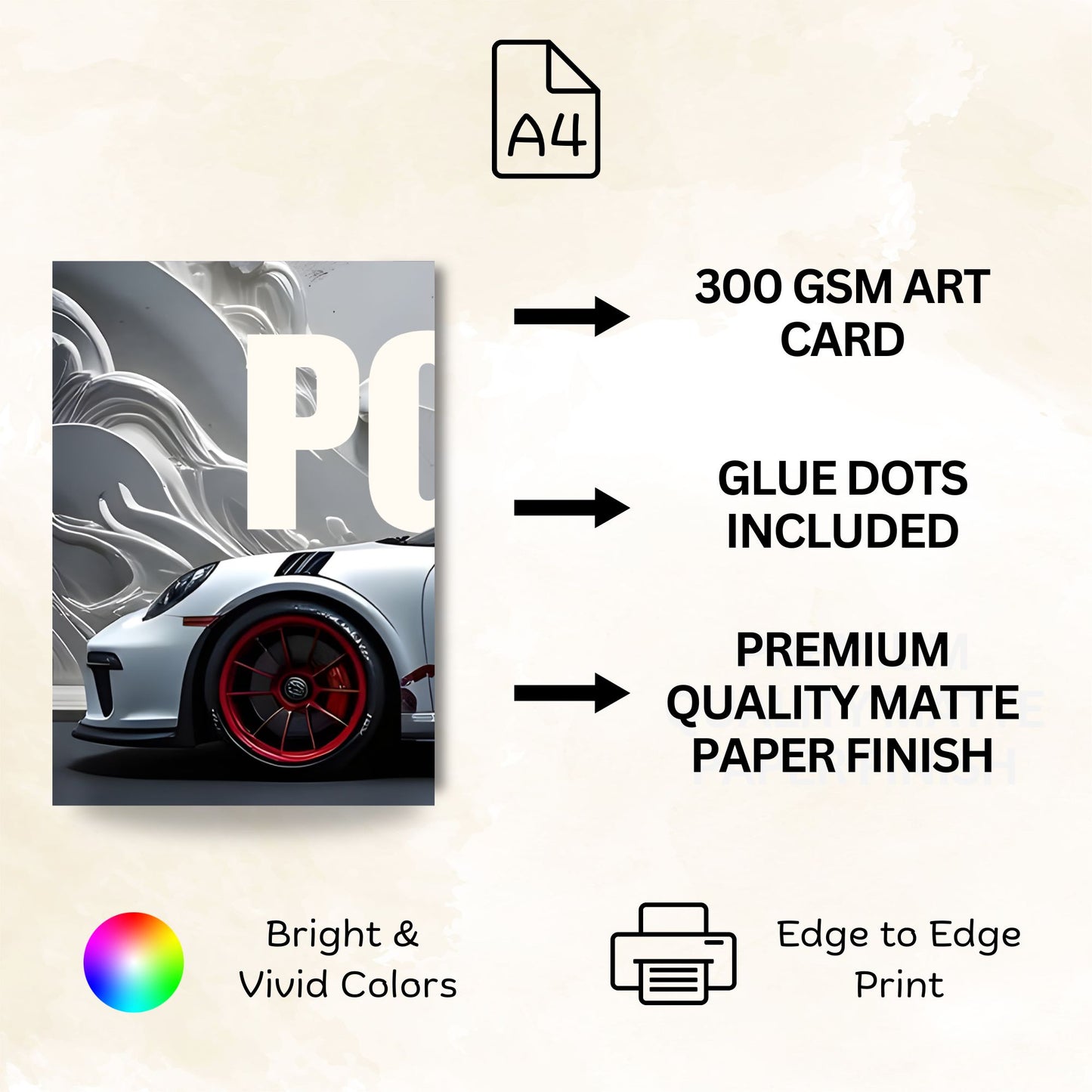 Posters Inc A4 Porsche Car Posters Pack Of 4 On 300 Gsm Matte Paper With Glue Dots Included Poster Aesthetic Car Decor Posters For Room Wall Decoration