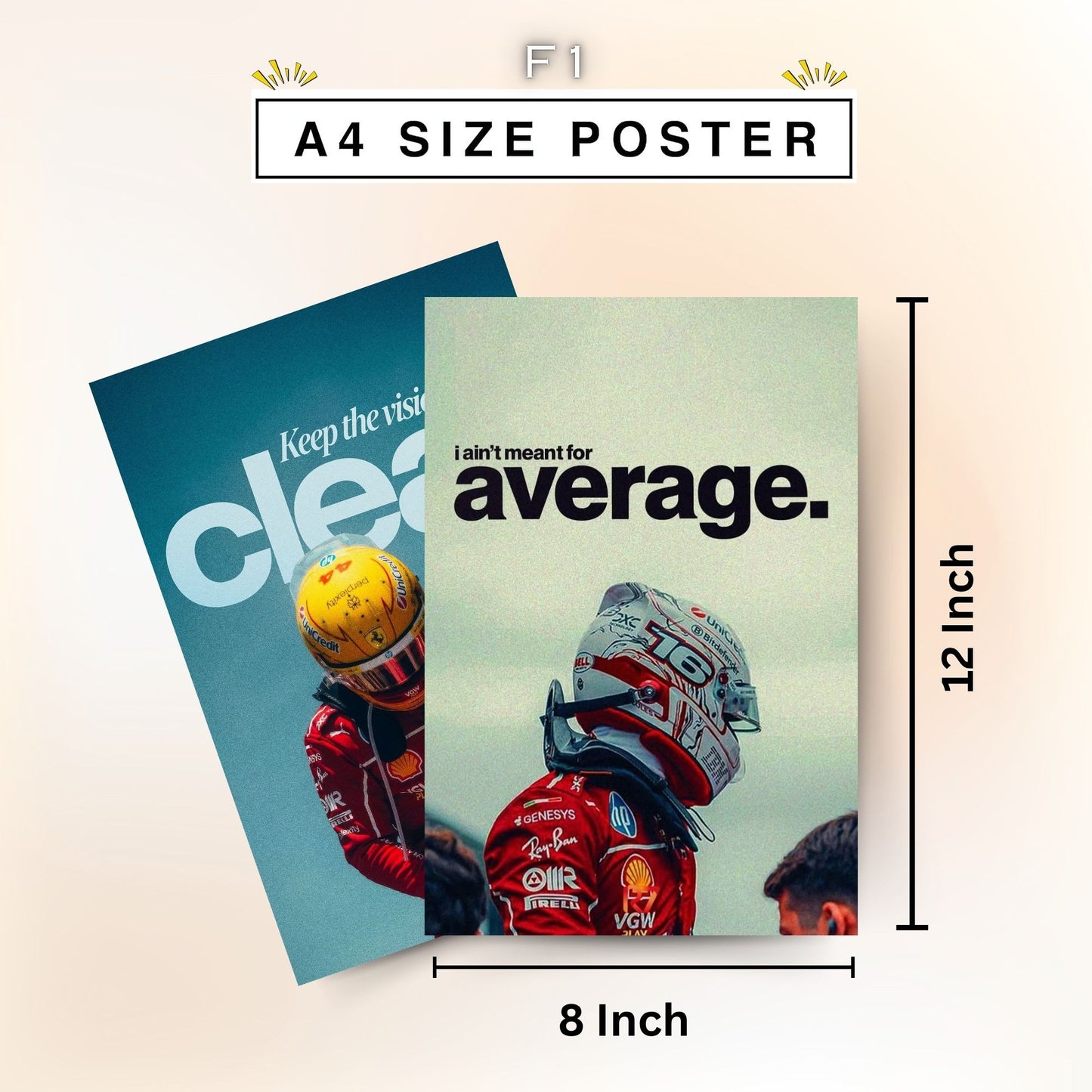 F1 Motivational Poster Set (A4, 300 GSM) | Formula Racing Wall Art Collage | Premium Matte Finish | Inspiring Quotes Posters for Room, Office & Gaming Setup | Glue Dots Included