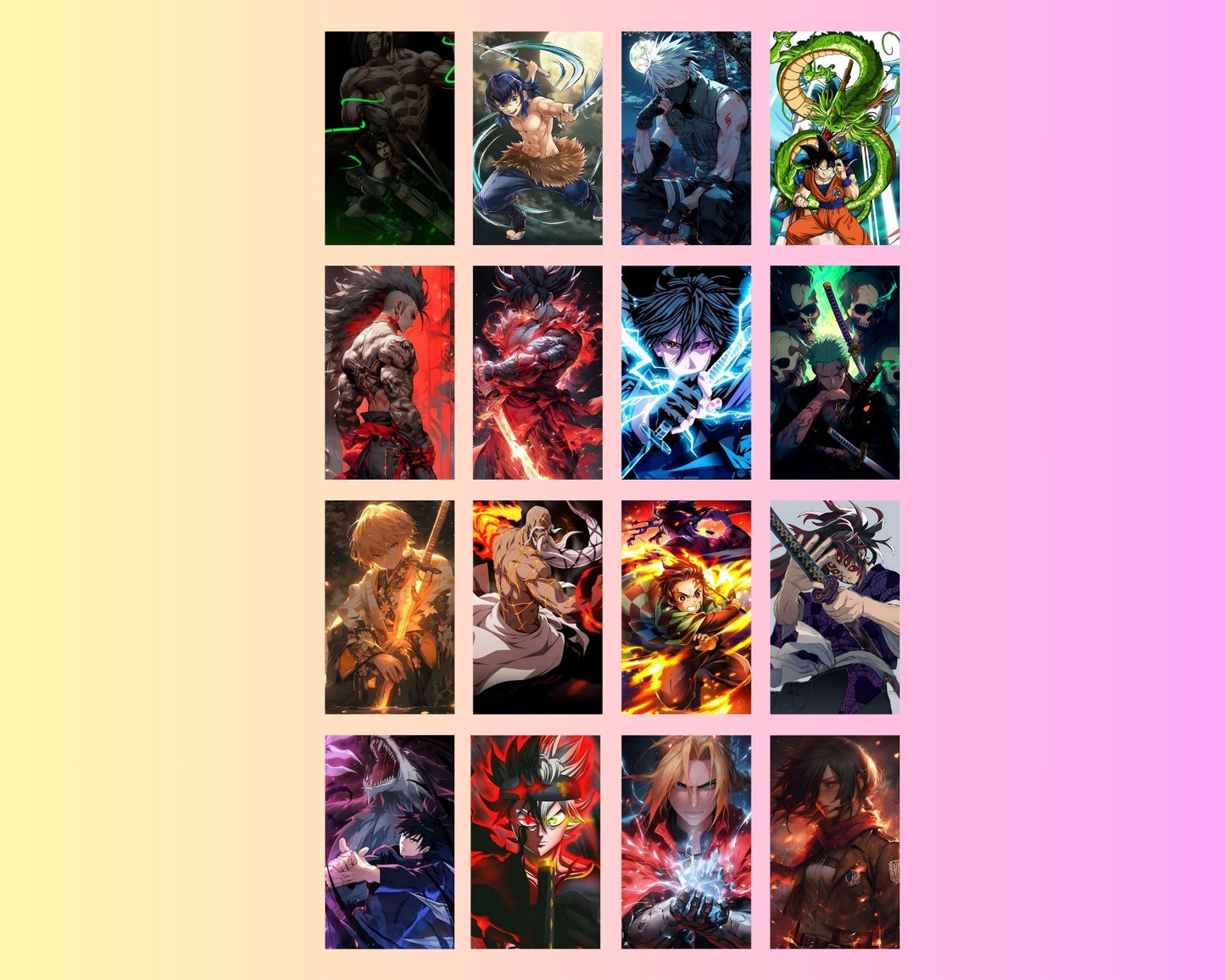 Posters Inc Demon Slayer, Naruto, Manga Anime Action Figures Wall Posters, Home Decor Items for Living Room, Birthday Gifts for Men, 300 GSM HD Quality Print, A4 Size Paper with Sticker, Set of 20
