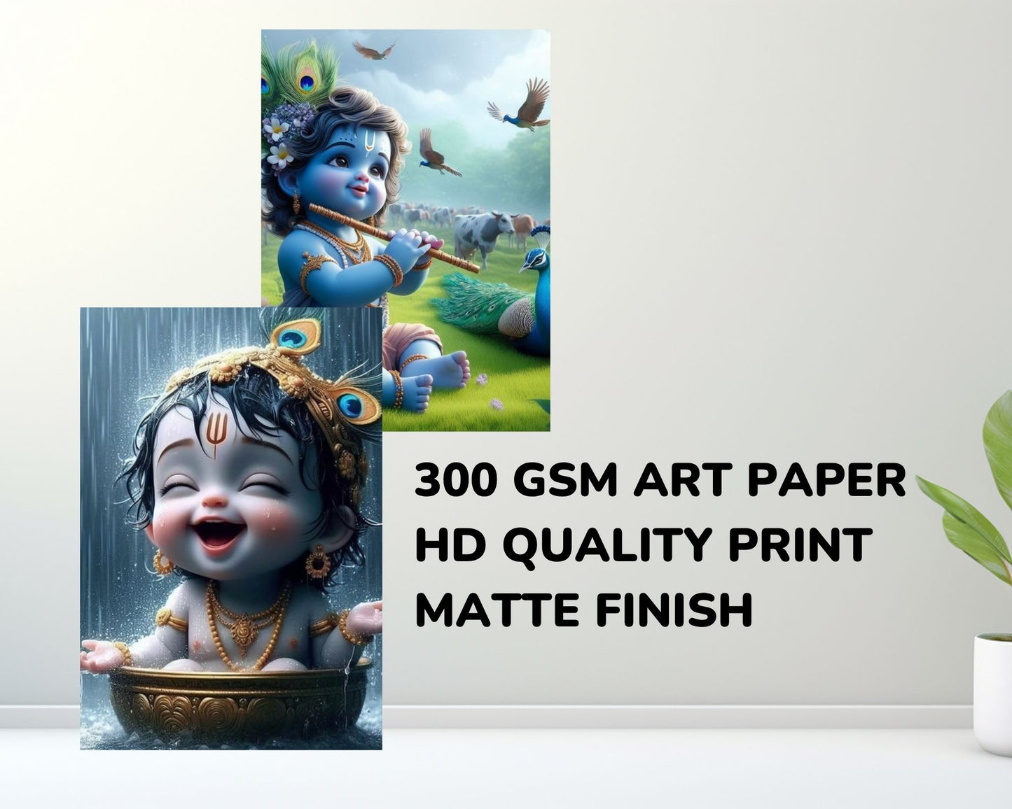 Posters Inc Set of 12 Bal Krishna Stickers – Bal Gopal Cute Baby Posters for Pregnant Women, Kanha Ji HD Print on 300 GSM A4 (8×12 Inch) with Glue Dots, God Posters for Wall Decor, Living Room, Bedroom