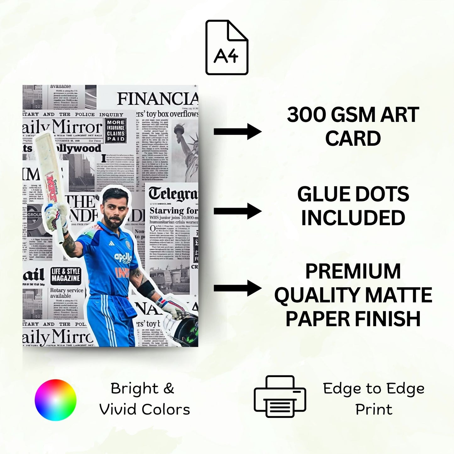 Posters Inc Posters For Room Virat Kohli A4 Size Pack Of 6 Posters Printed On 300 Gsm Matte Paper With Glue Dots Included Cricket Wall Decoration Poster For Study And Office