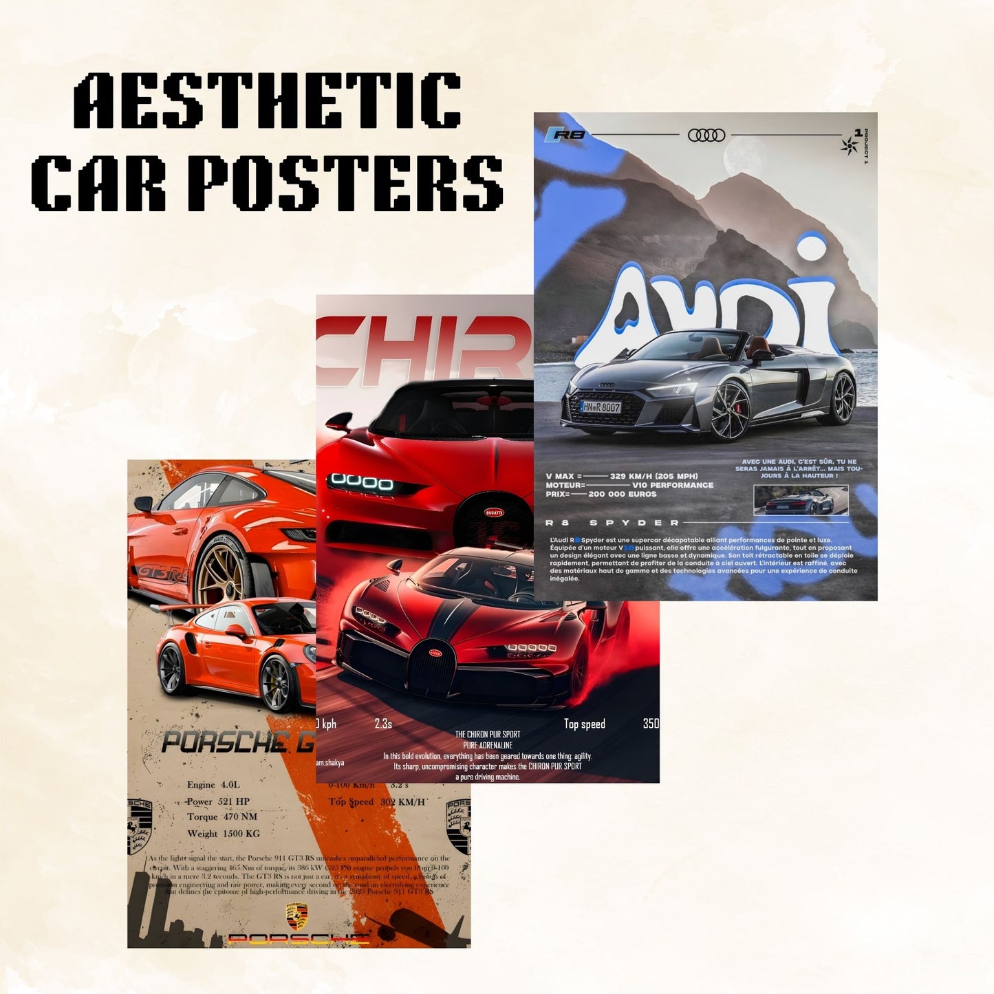 Posters Inc A4 Super Cars Poster Pack of 6 - Room Decor Aesthetic Stuff, Wall Stickers For Home Decoration of Living Room, Bedroom & Office For Motor Sport Enthusiasts - With Glue Dots