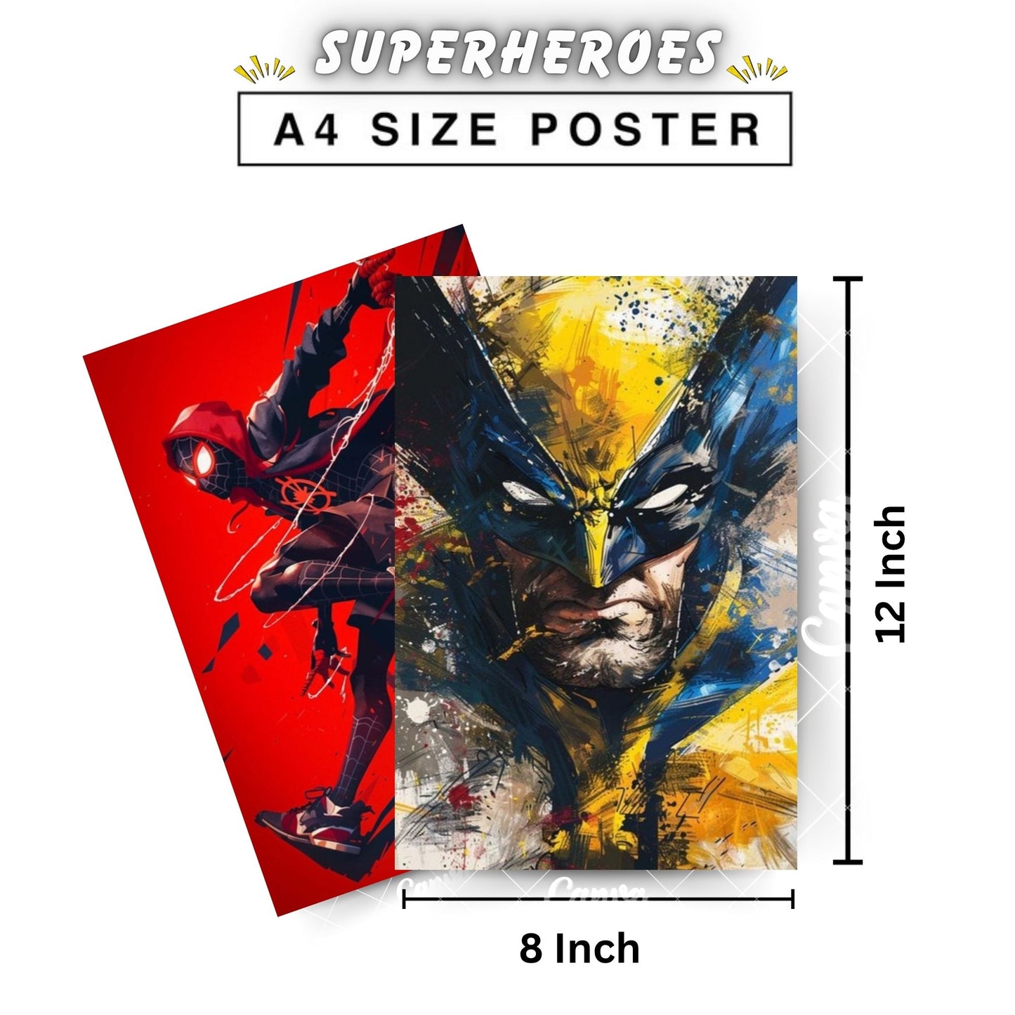 Posters Inc A4 Size Pack of 6 Superhero Poster on 300 GSM Matte Paper with Gluedots for Aesthetic Wall Art Decoration