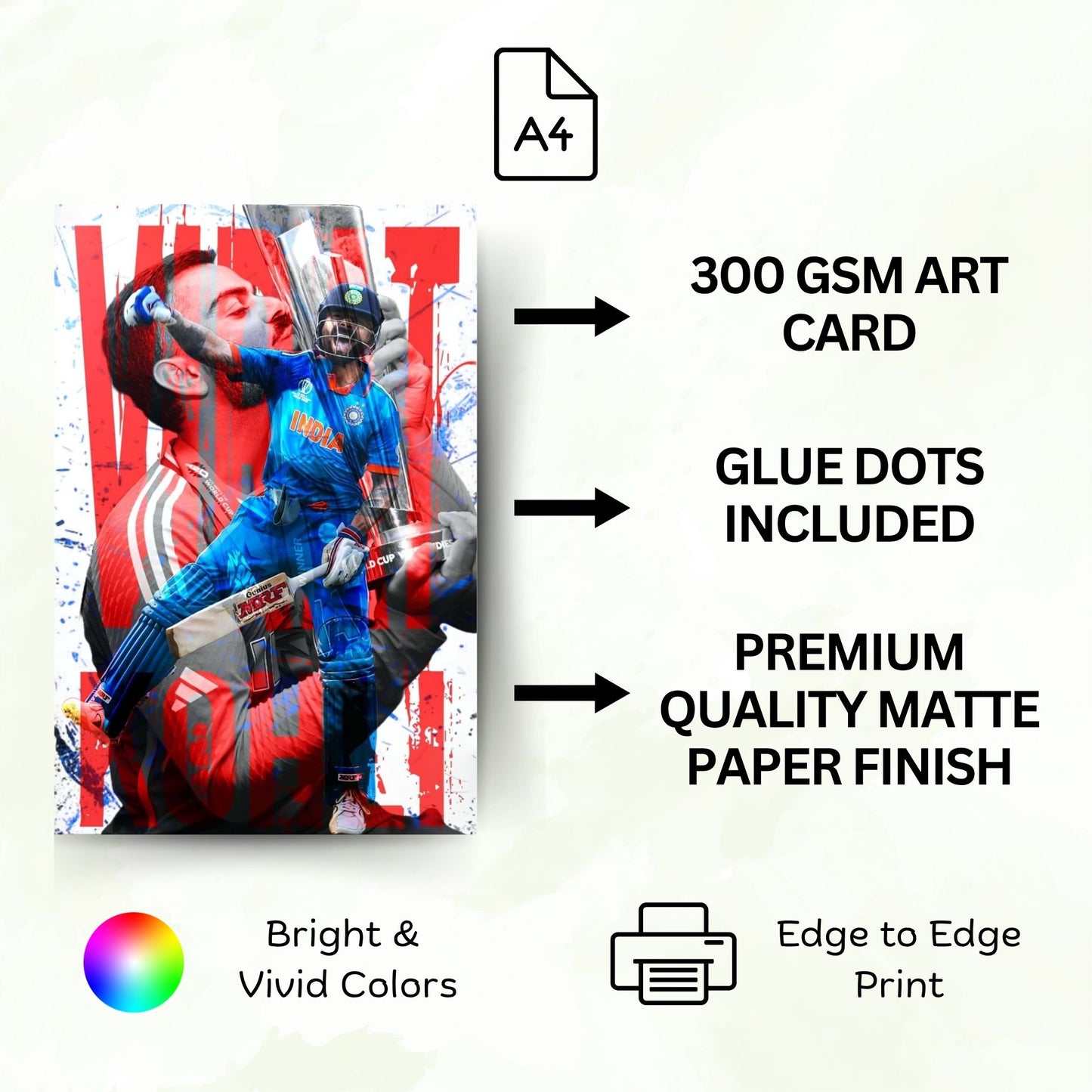 Posters Inc Virat Kohli Cricket Wall Poster A4 Size Pack Of 6 Printed On 300 Gsm Matte Paper With Glue Dots Included Posters For Room Aesthetic Sports Decor For Living Room