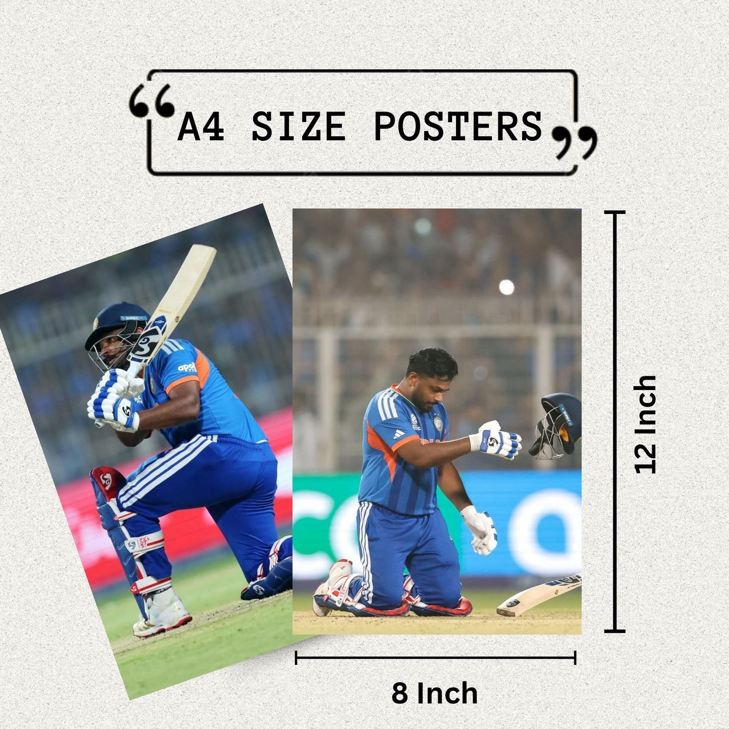 Aonami Sanju Samson Wall Poster Collection A4 Size Pack of 6 Posters Printed on 300 GSM Matte Paper Cricket Player Artwork Display Set Glue Dots Included Bedroom Study Area Sports Decor Wall Print